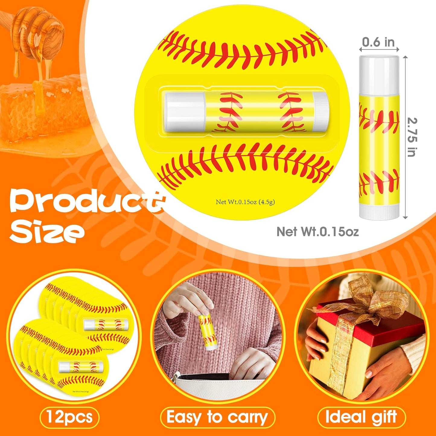 12Pack Softball Lip Balm for softball theme party Bulk Gifts,Beeswax Moisturizing Lip balm,Vanilla Flavor Plumping Chapstick for softball Team Girls kids Men Women Sports Lovers