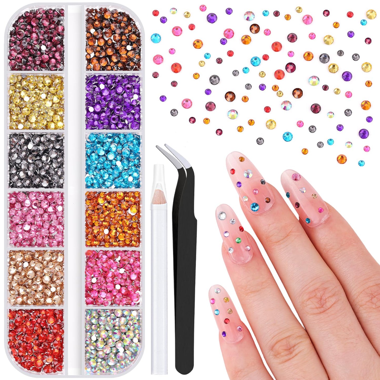 5000Pcs Small Resin Rhinestones for Nail Art, Colorful Rhinestone 2/3MM Flatback Bedazzling Gems, Nail Rhinestones and Gems Crystals Charm for Acrylic Tips Manicure Decor