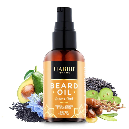H HABIBI Desert Oud Beard Oil – 2.0 Fl. Oz Naturally Derived Beard Growth Oil for Men, Beard Care Essential – Hydrates, Nourishes & Promotes Healthy Growth, Made in USA