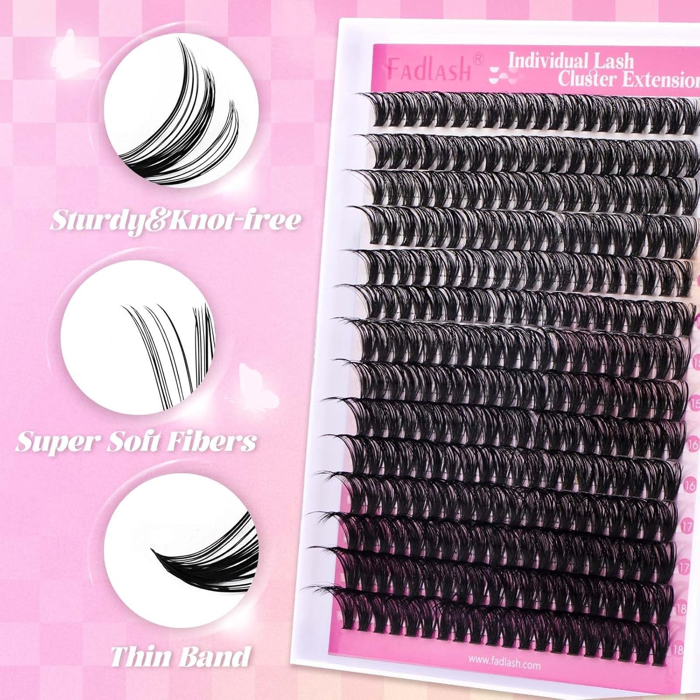 FADLASH Lash Extension DIY Kit Lash Clusters D Curl Cluster Lashes with Lash Bond and Seal Cluster Lashes Glue Remover Lash Tweezers for DIY Eyelash Extension at Home（Kit 50D-0.07D-12-18MIX）, black