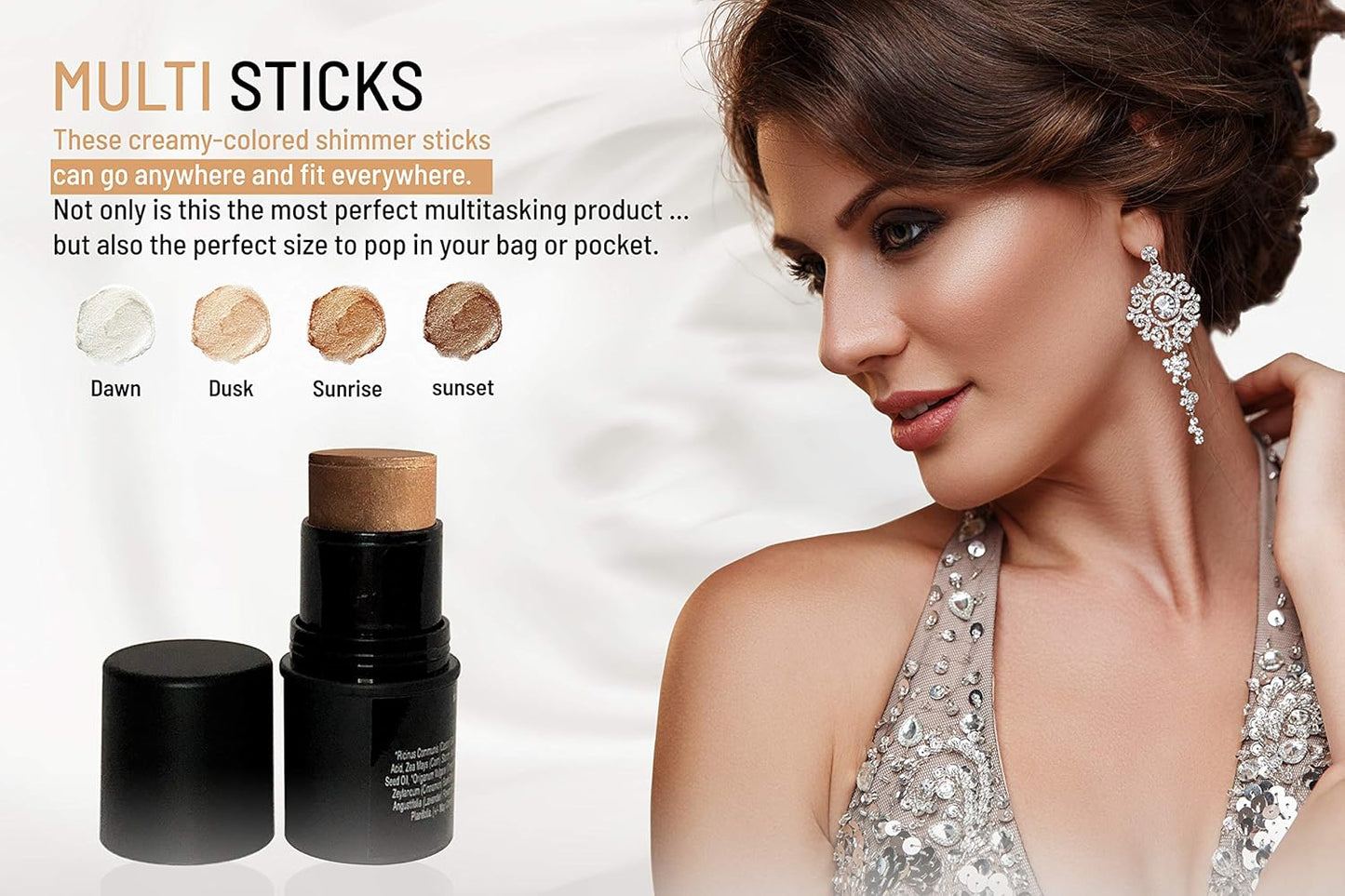 Natural Organic Multi Cream Sticks, Highlighter and Bronzers 100% Natural, Vegan, Gluten Free, Cruelty Free, Made in the USA, 0.18 oz. (Sunset)