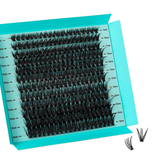 Lash Clusters 240pcs Eyelashes Cluster Individual Wispy Lashes Thin Band for D Curl Lash Extension Eyelashes for Beginners at Home,False Eyelashes Soft Eyelash Clusters(50D,D-Mix9-16mm)