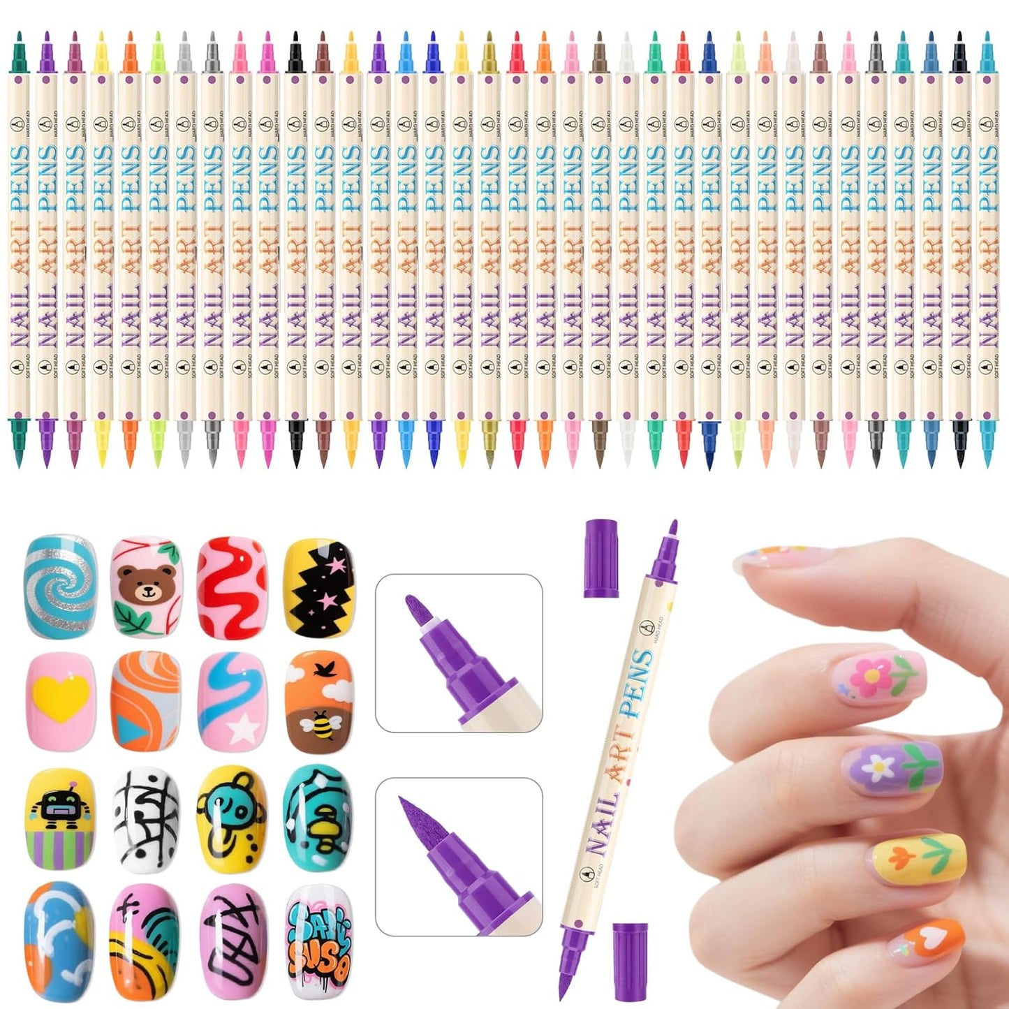 36 Colors Nail Art Pens Set, 3D Nail Polish Pens Quick-Drying Acrylic Paint Markers,For Nail Art Drawing Painting Nail Point Dotting Liner Pen, Nail Design Kit Manicure Tools Home & Salon DIY