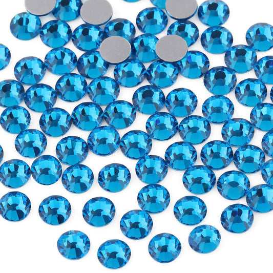 Beadsland 1440pcs Flat Back Crystal Rhinestones Round Gems for Nail Art and Craft Glue Fix,Capri Blue,SS8,2.3-2.5mm