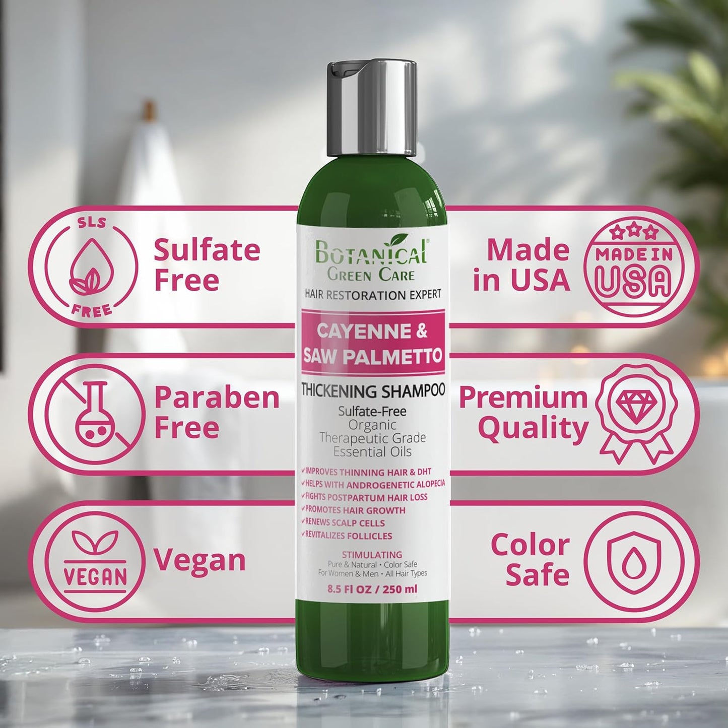 Cayenne & Saw Palmetto Biotin Shampoo for Thinning Hair – Vegan Volumizing Shampoo for Fine Hair with B Vitamins Argan Oil, Strengthening, Paraben, Silicone and Sulfate Free. Made in USA