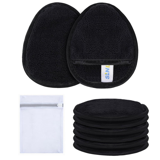 SINLAND Reusable Makeup Remover Pads For Face,Eye,Lips Microfiber Gentle Facial Cleansing Cloths for All Skin Types Friendly for Makeup Remover With Laundry Bag Black Pack of 6