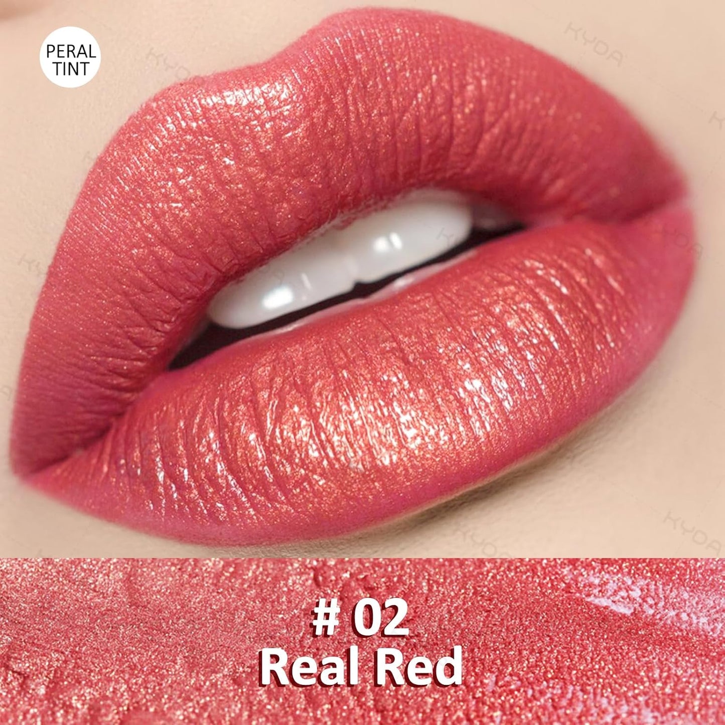 KYDA Red Shimmer Lipstick, Metallic Pearl Lipstick, Lasting Non-sticky Glitter Lips Color, High Glossy Lips Makeup for Women, Real Red