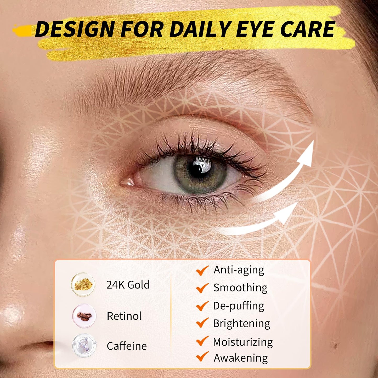 Under Eye Patches(48 Pairs), 24K Gold, Caffeine, Retinol Eye Masks for Puffy Eyes, Wrinkles, Dark Circles, Undereye Bags Treatment - Restoring & Awakening & Moisturizer Skin care Gift for Women