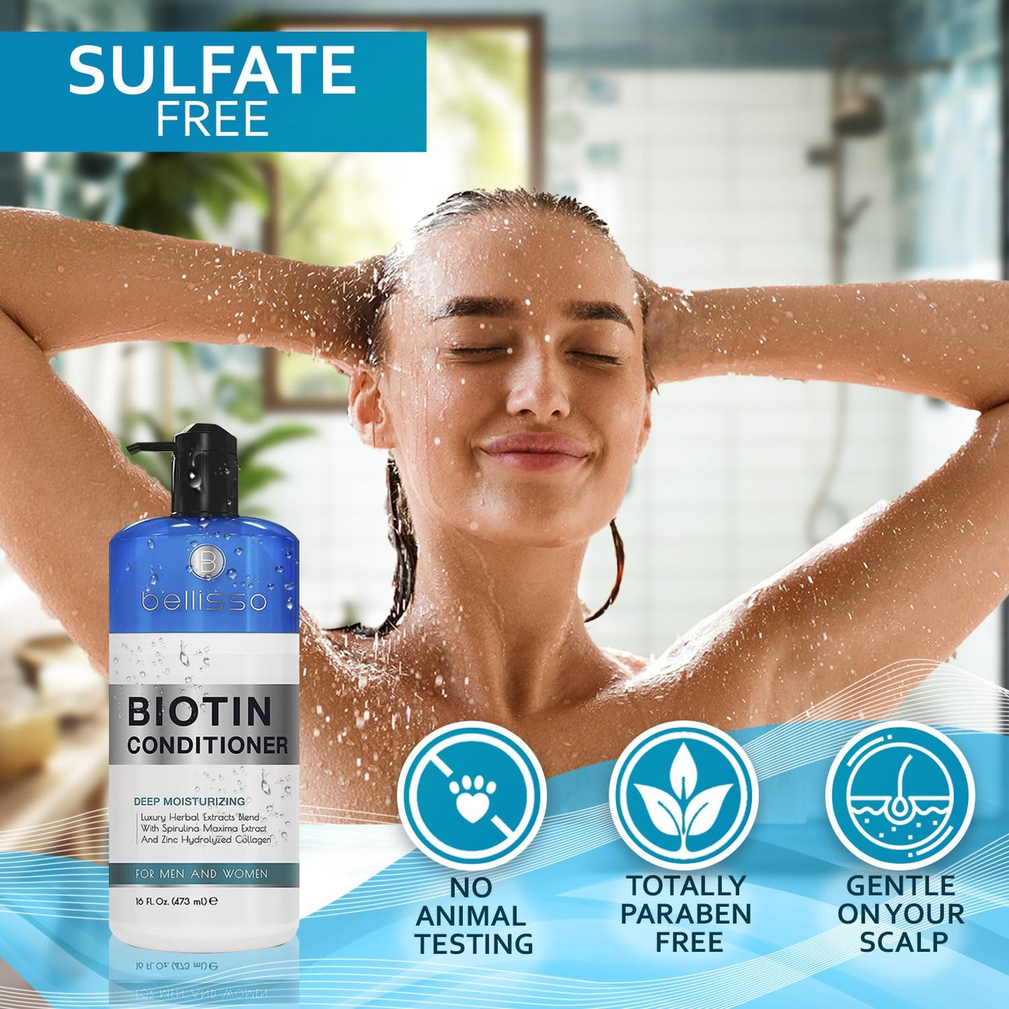 BELLISSO Biotin Conditioner - Sulfate Free Hair Thickening Products for Women and Men - Deep Conditioning Treatment for Dry Damaged Strands