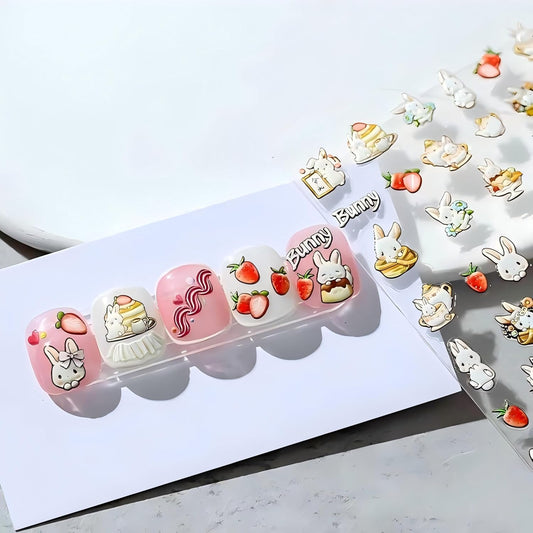 Dedyel Cute Nail Stickers 5D Embossed Cartoon Kawaii Animal Self-Adhesive Nail Decals for Women Girls Kids Nail Art Decoration