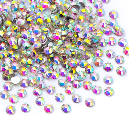 Crystal AB Flatback Rhinestones, Glass Rhinestones for Nail Art and Craft, Glue Fix, Loose Crystal Gemstones(Crystal AB, SS8, 1440pcs, 2.3-2.5mm)