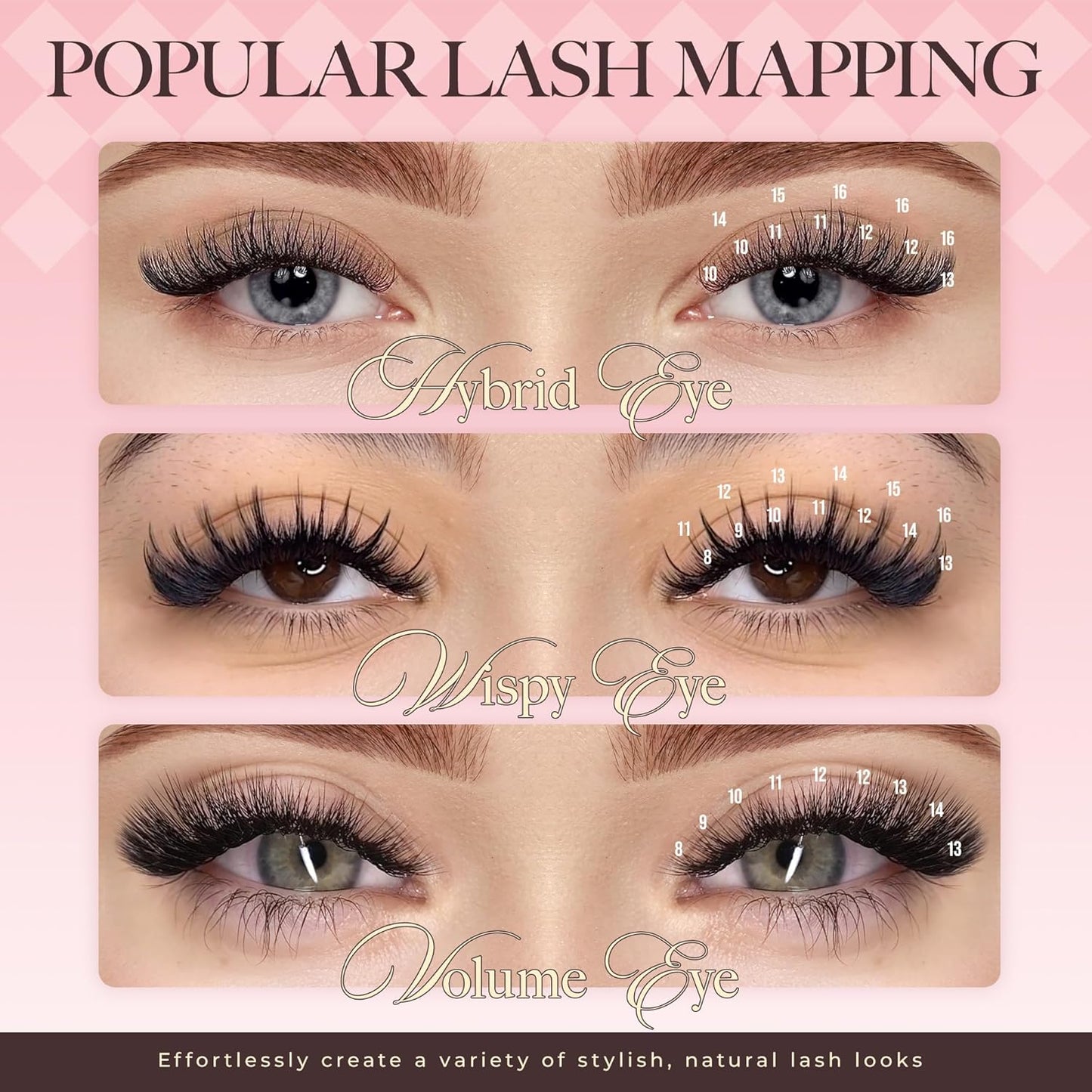 LASHVIEW Volume Lash Extensions 0.03-0.20 J/B/L/C/CC/D Curl 8-16mm Mixed & Single Length Tray, Soft Matte Dark Professional Eyelashes Extension(0.03 CC 8-16mm)