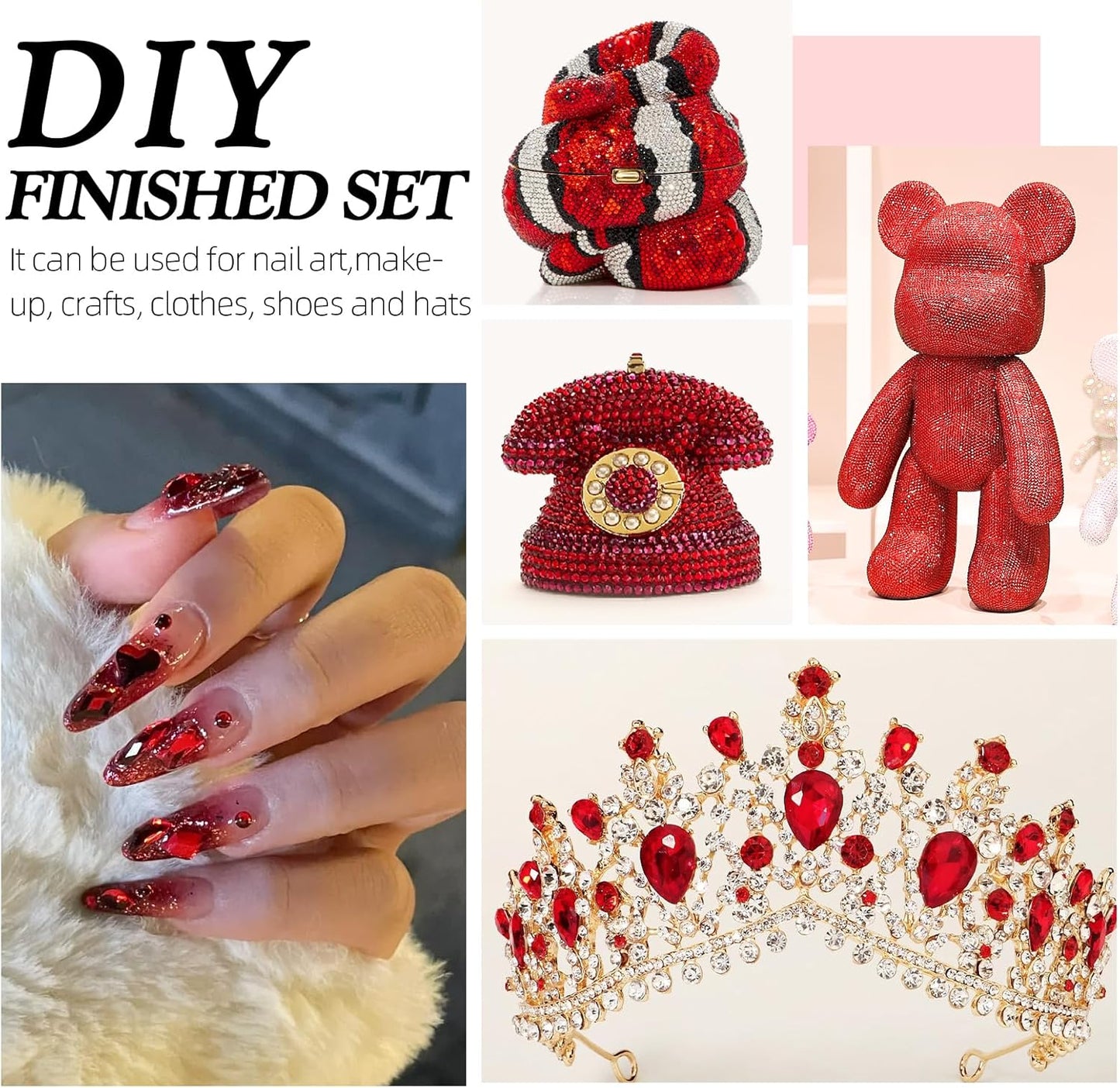 Light Siam Flatback Rhinestones, Glass Rhinestones for Nail Art and Craft, Glue Fix, Loose Crystal Gemstones(Red, SS8, 1440pcs, 2.3-2.5mm)