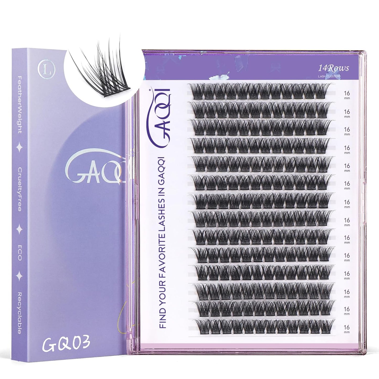 GAQQI Lash Clusters, GQ03 False Eyelashes DIY Lash Extensions C Curl 168PCS Cluster Lashes 16MM, Wispy and Natural Lash Wisps (GQ03,16mm,C Curl)