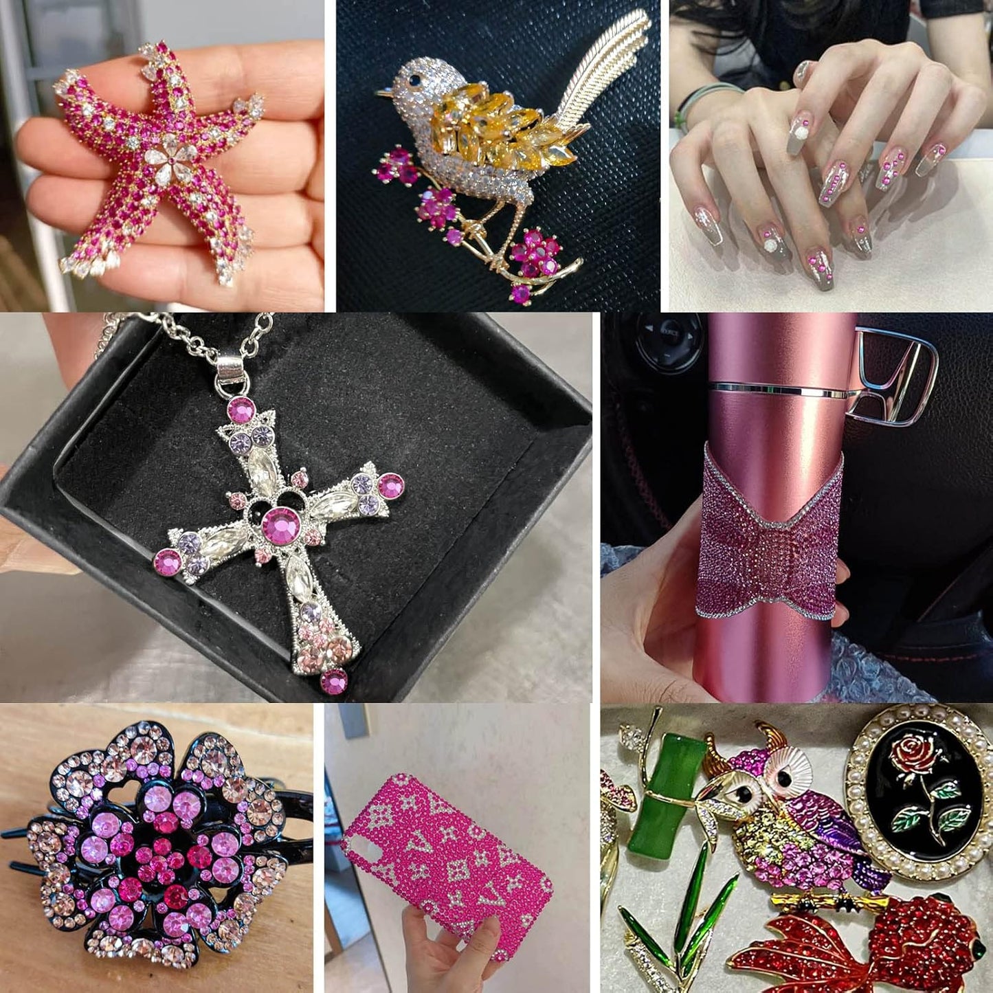 Beadsland 1440pcs Flat Back Crystal Rhinestones Round Gems for Nail Art and Craft Glue Fix, Fuchsia,SS12,3.0-3.2mm