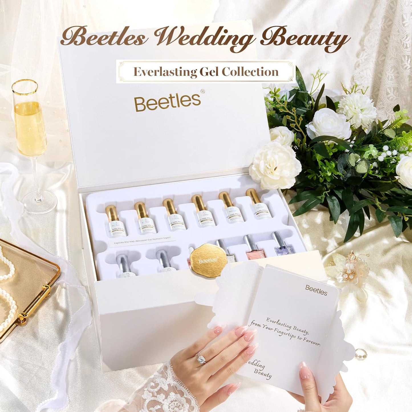 Beetles Wedding Gel Nail Polish Kit – Wedding Beauty 6 Colors Gel Polish, HEMA Free 15ml UV LED Soak Off Manicure with Base Coat Top Coat All in an Elegant Gift Box Nail Set for Bride