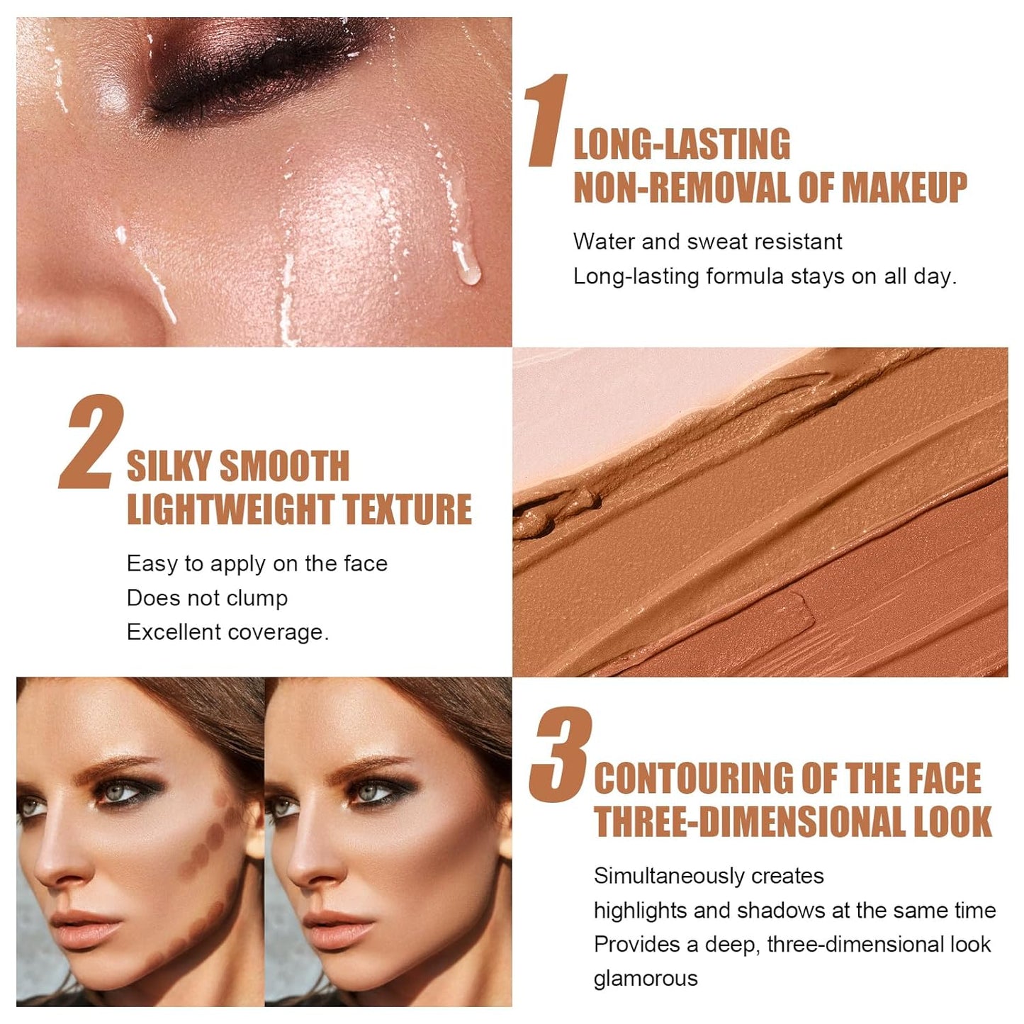 6 Colors Cream Contour Stick Makeup Kit, Shades with Highlighter Stick, Blush Stick and Double-End Bronzer Stick for Sculpt the Cheeks, Waterproof,Dewy & Matte Finish for Beginners (6 COLORS SET C)