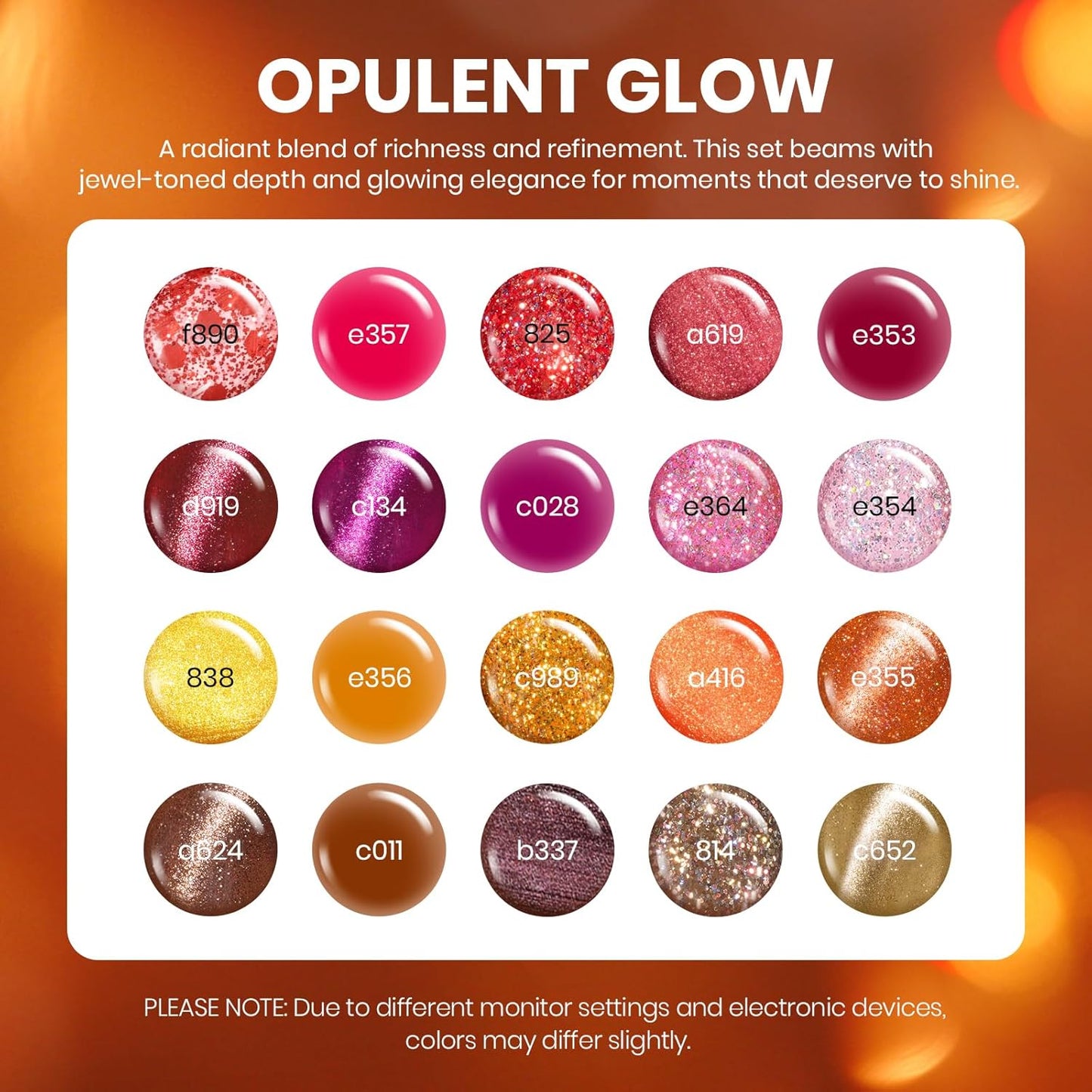 Beetles Fall Gel Nail Polish Set – Opulent Glow Cat Eye Gel Polish, 20 Colors Red Orange Yellow Glitter Brown, Soak Off UV LED with Base Glossy Matte Top Coat for DIY Manicure Gift for Women