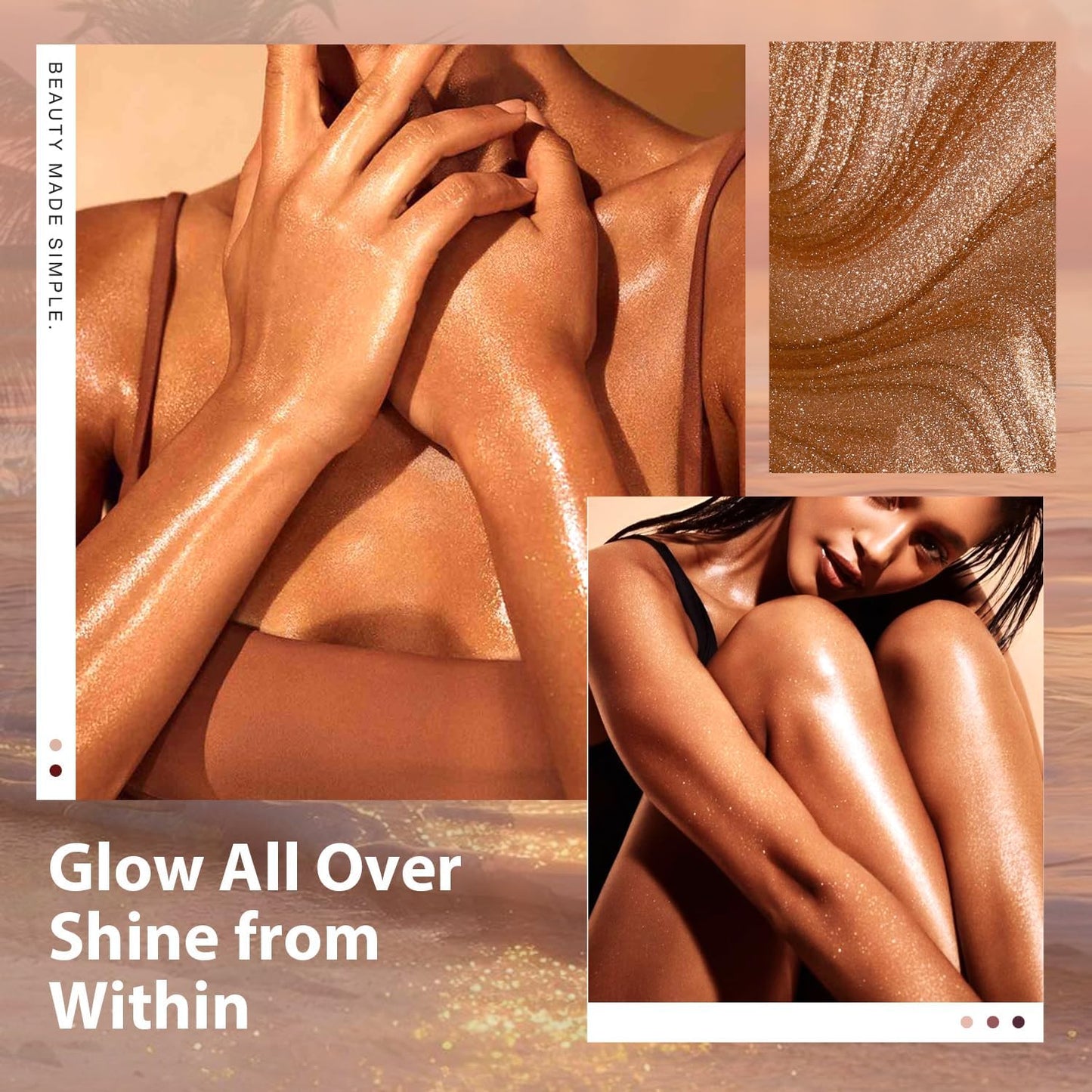 Body Shimmer Oil, Suncreen 50ml Liquid Highlighter Bronzer Body Glitter Oil Long Lasting Moisturizing Makeup Lotion Illuminate Serum Glow Shimmer Skin 1.7 Fl Oz（Bronze Gold #02)