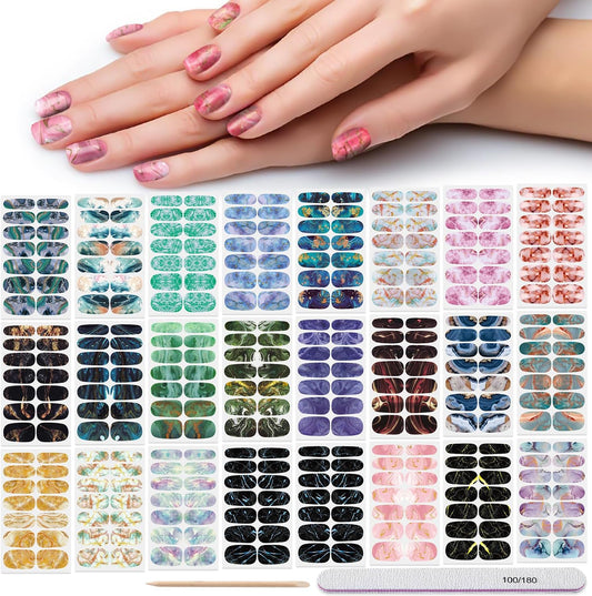 DANNEASY 24 Sheets Full Nail Wraps for Women - Marble Print, Nail Polish Strips Self Adhesive Gel Nail Stickers Acrylic Manicure Strips Nails Art Accessories with 1pc File, Cuticle Stick