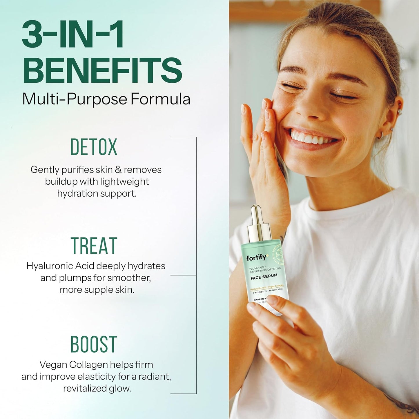 Hyaluronic Acid Serum for Face with Collagen – 3-in-1: Detox, Treat, Boost – Hydrating, Firming, Anti-Aging Serum – Dermatologist Tested Korean Skin Care – Clean Beauty – 1.69 Oz