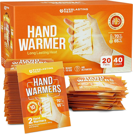 Hand Warmers 40 Pairs (80 Warmers) - Up to 10 Hours of Long Lasting Warmth and Hot Hands - Easy Air Activation for Hands, Body and Feet - TSA Approved