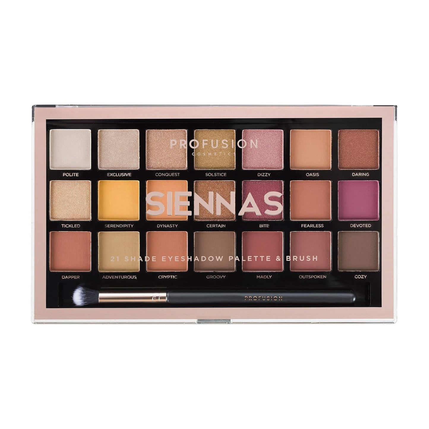 Profusion Cosmetics 21 Shade Eyeshadow Palette for Eyecatching Look, Long lasting and Cruelty Free Bright Pigmented Shades Collection and Brush, Siennas