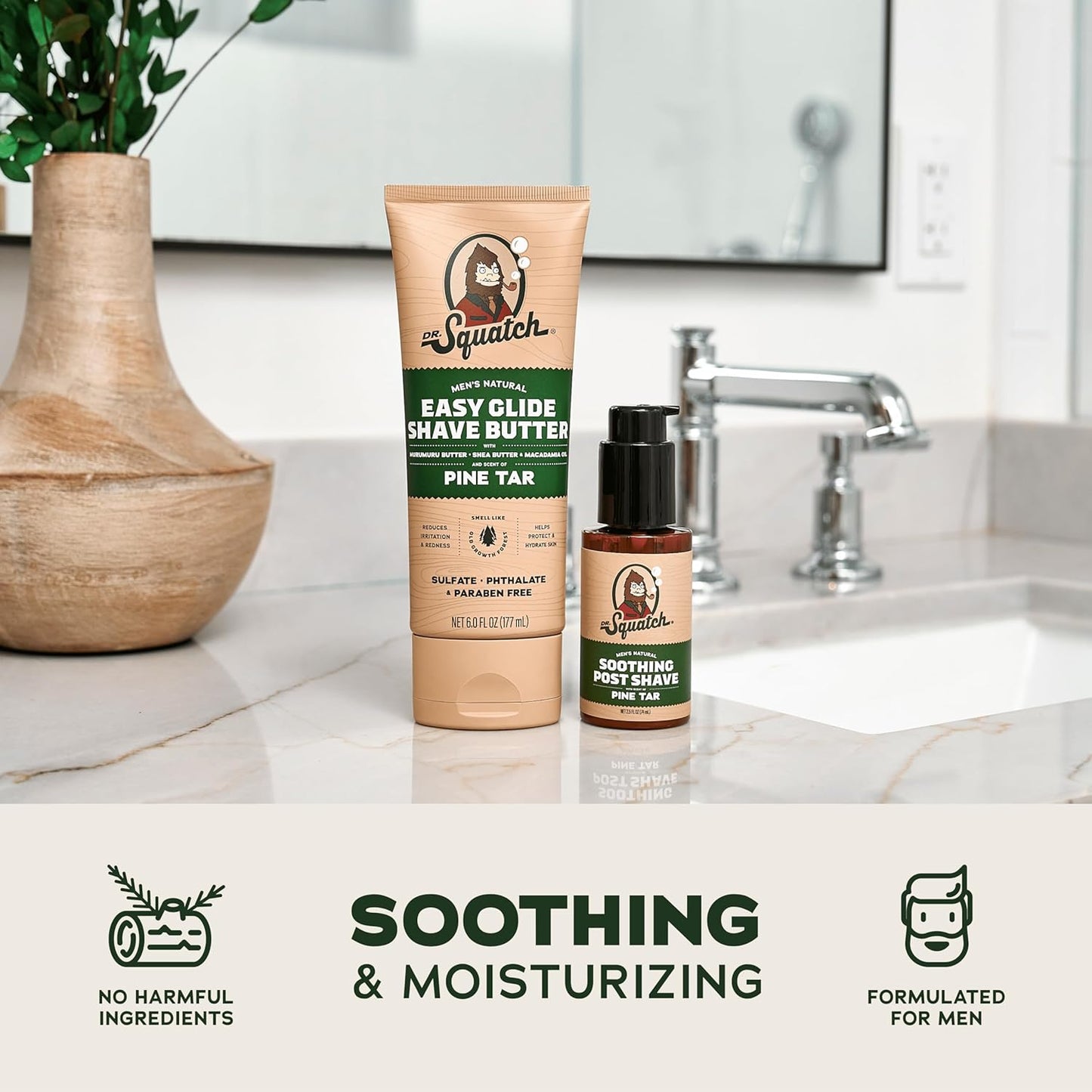 Dr. Squatch Pine Tar Smooth Shave Bundle - Easy Glide Butter + Soothing Post Shave - Natural Ingredients - Manly Fragrance - Moisturizing