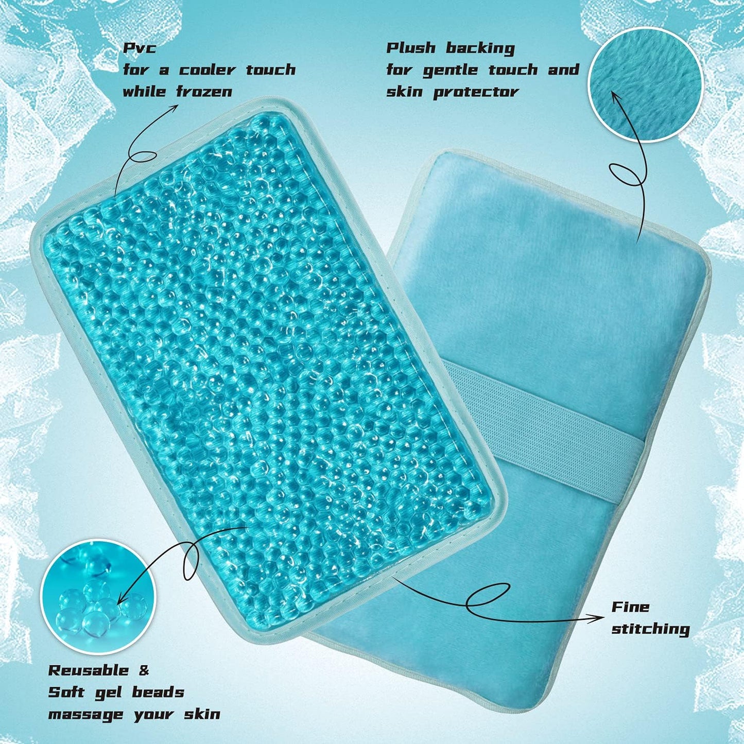 Gel Beads Ice Pack Ice Bag with Strap-Reusable Hot & Cold Pack Compress Therapy for Pain, Swelling,Injuries of Knee, Shoulder, Foot, Back, Ankle, Neck, Hip, Elbow,Wisdom Tooth (Blue-2Pack)