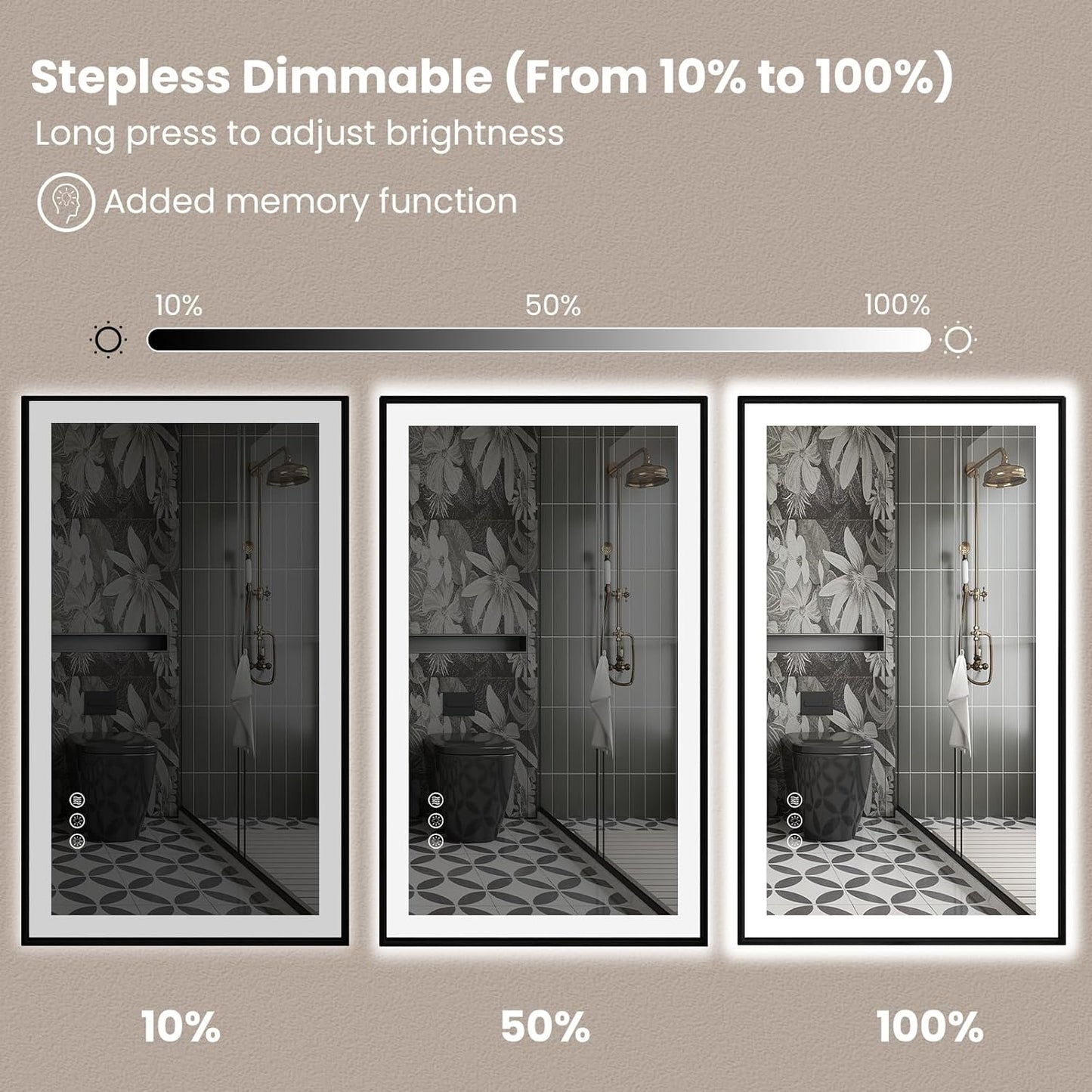 Amorho 88"x 38" LED Bathroom Mirror with Black Frame, Front Light and Backlit(Controlled Separately), Stepless Dimmable, Anti-Fog, Shatter-Proof, 3 Colors, Memory