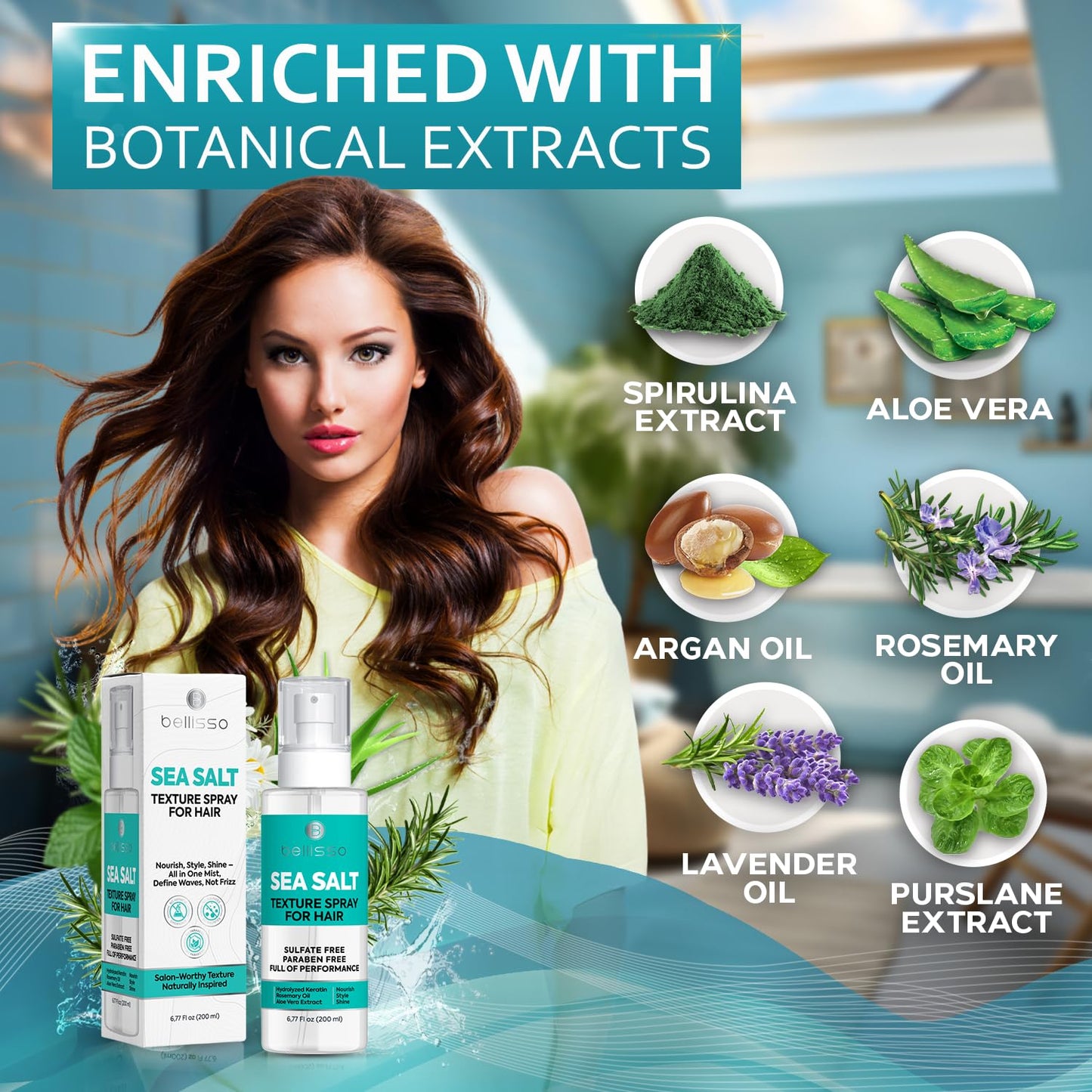 Sea Salt Spray - Dry Hair Texture for Women and Men - Products for Volume for Fine, Wavy and Curly Hair - Thickening, Texturizing and Light Volumizing Effect - Alcohol Free Formula - Travel Size