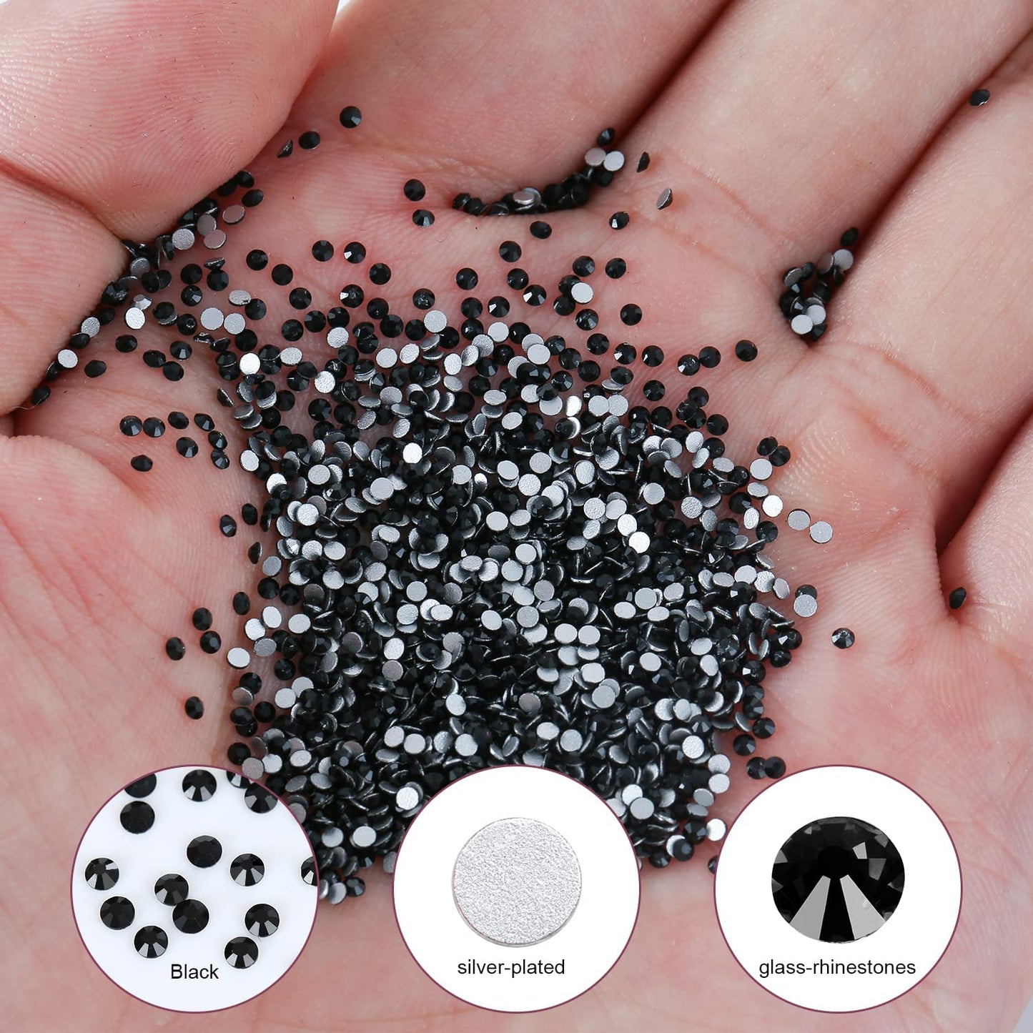 3000Pcs Black Crystal Rhinestones,Glass Flatback Rhinestones Mini Gemstones for Nail Face Makeup Art Crafts Clothes Decoration -(SS6,2.0mm,Black)