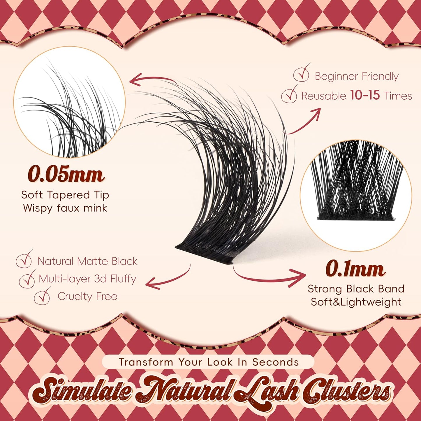 Lash Clusters 0.05mm PBT Fiber Eyelash Clusters, 0.1mm Superfine Black Band D Curl Diy Lash Extension, 112pcs 8-16mm Individual Like Eyelash Extensions (Lushy-D-8-16Mix)