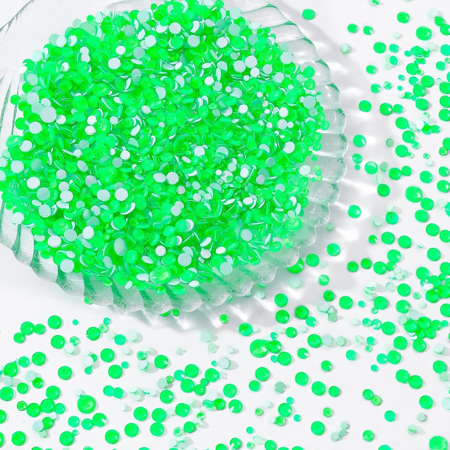 Neon Green Flatback Rhinestones, Glass Rhinestones for Nail Art and Craft, Glue Fix, Loose Crystal Gemstones(Neon Green, SS16, 1440pcs, 3.8-4.0mm)