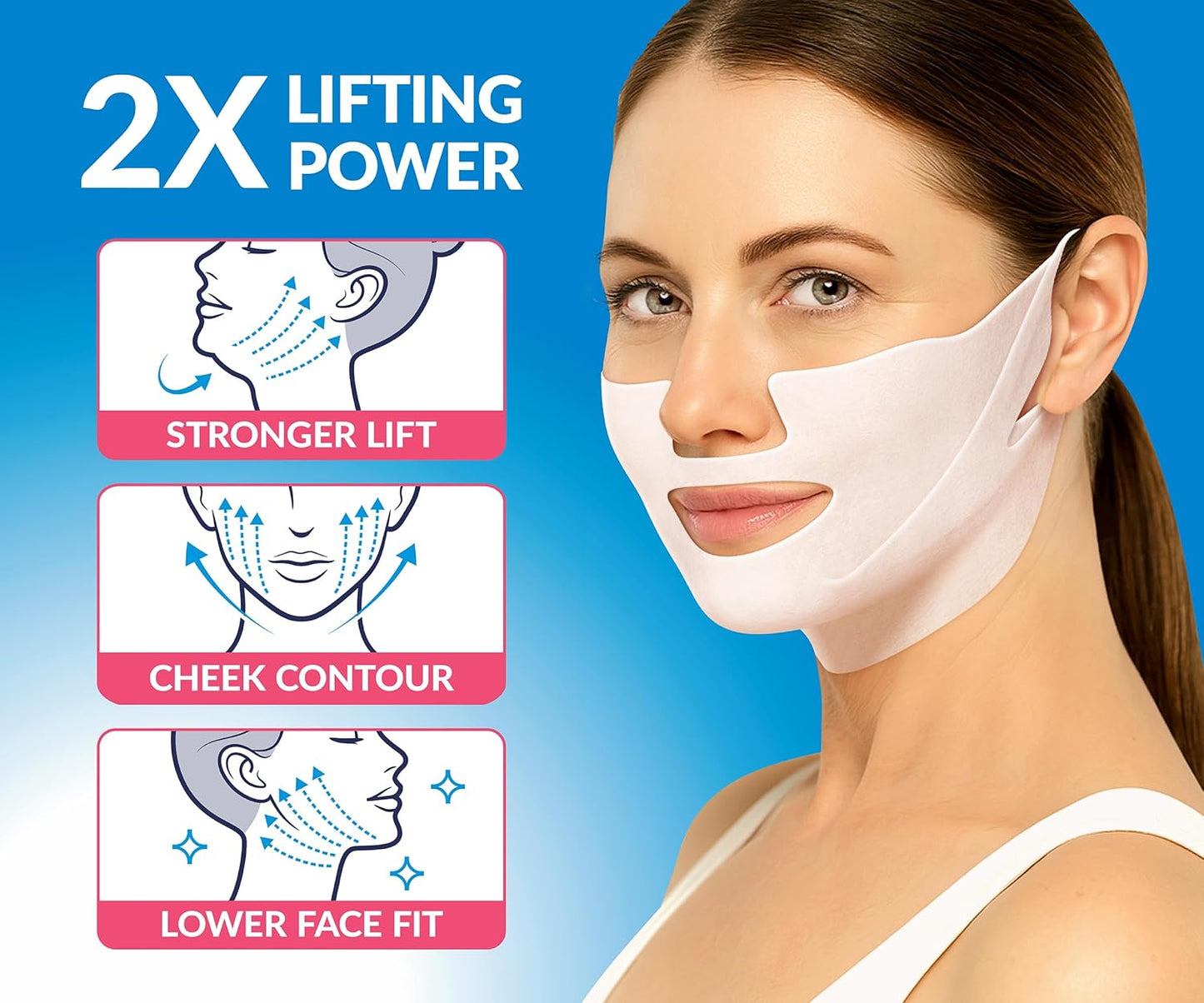 Stylia MaxiLift V-Line Lifting Collagen Face Mask – Enhanced Double Chin Reducer – Jawline Shaper Face Lifting Masks – Firming Neck Lift Collagen Mask – Chin Strap for Sleeping – Hyaluronic Aloe 5PC