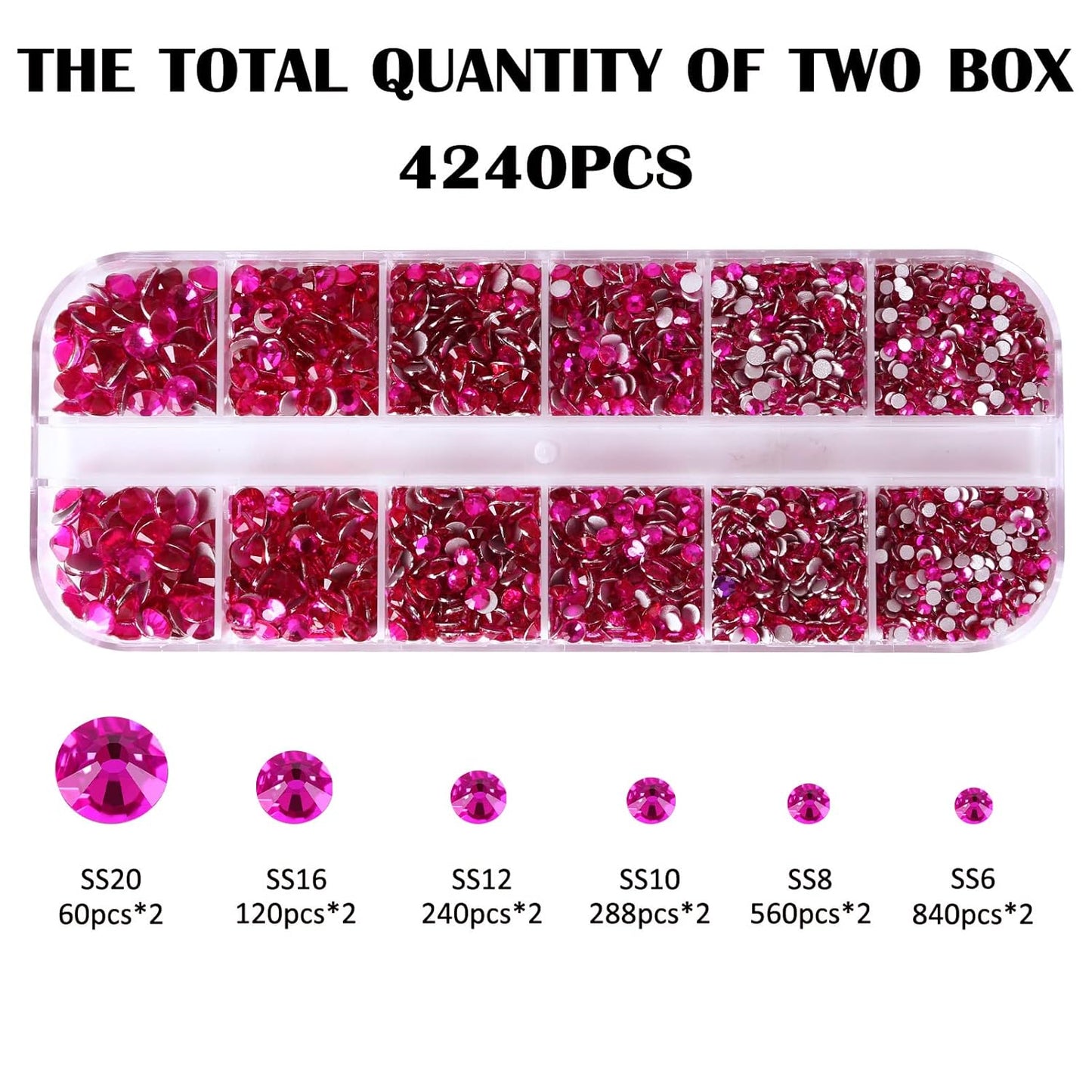 4240Pcs Peach Flatback Rhinestones 6 Sizes Crystal Diamonds for Nail Art Crafts Clothes Shoes with Tweezers and Picking Pen