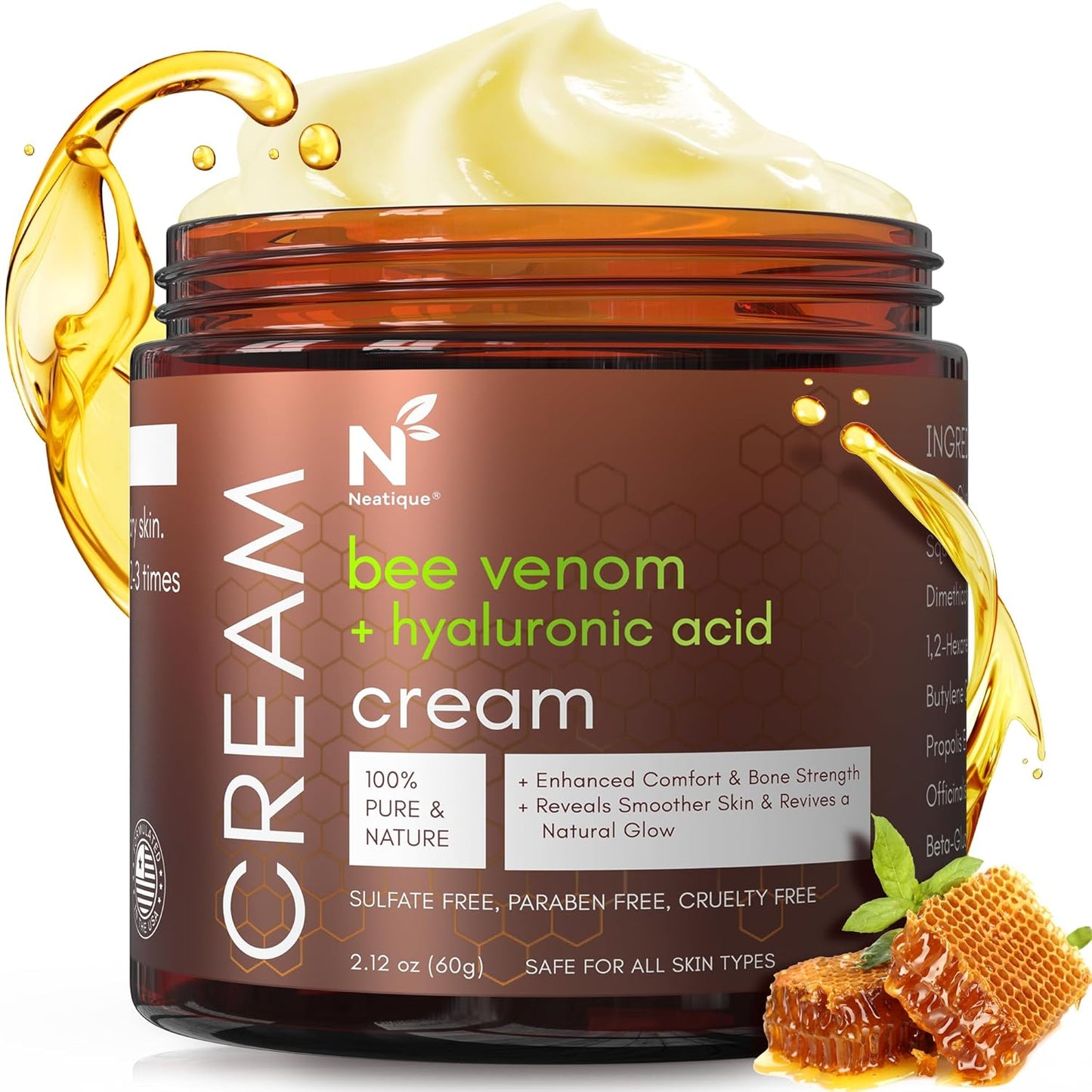 Bee Venom & Hyaluronic Acid Anti-Aging Face Cream – 2025 New Renewal Formula, Skin Moisturizer, All Skin Types, 2.12 Oz (60g)