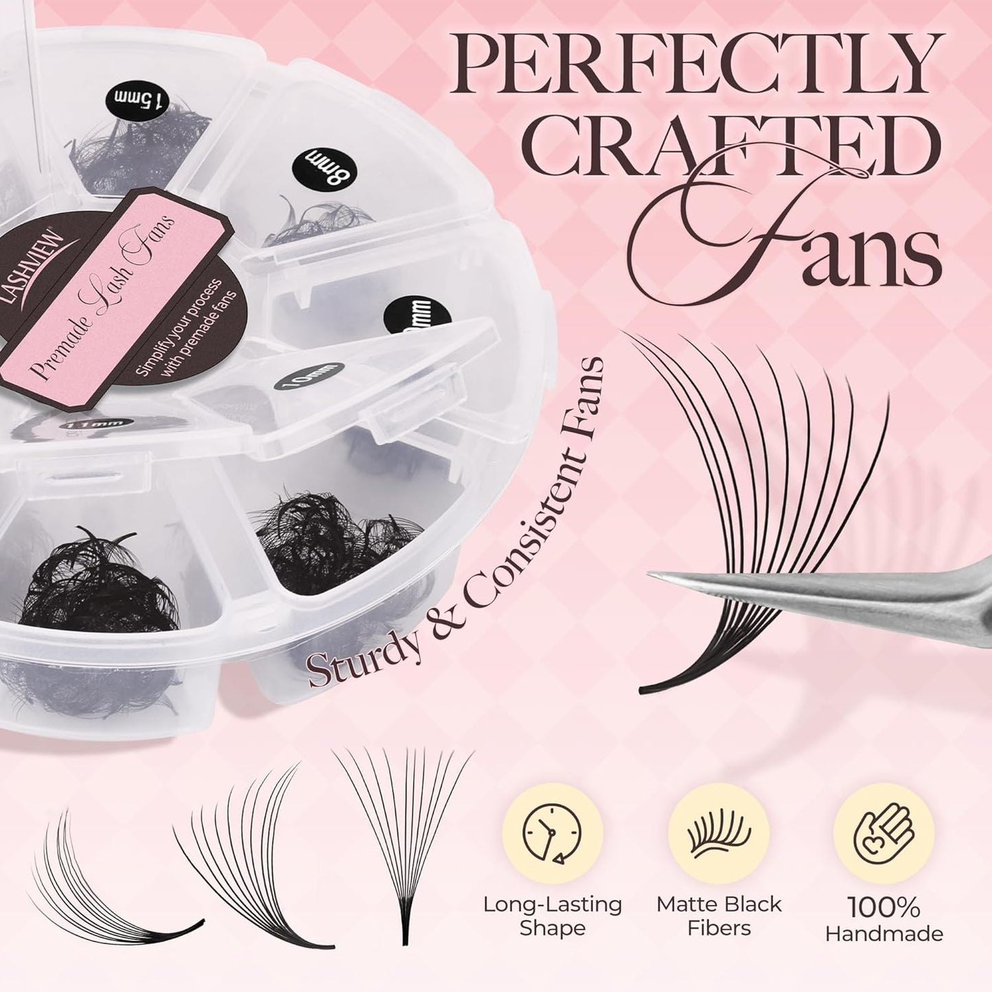 LASHVIEW 1000 Fans 10D Premade Volume Eyelash Extensions Mixed Tray Premade Fans Eyelash Extensions D Curl Premade Lash Fans Pointed Handmade Promade Loose Fans Thin Base (10D-0.07D,8-15mm)