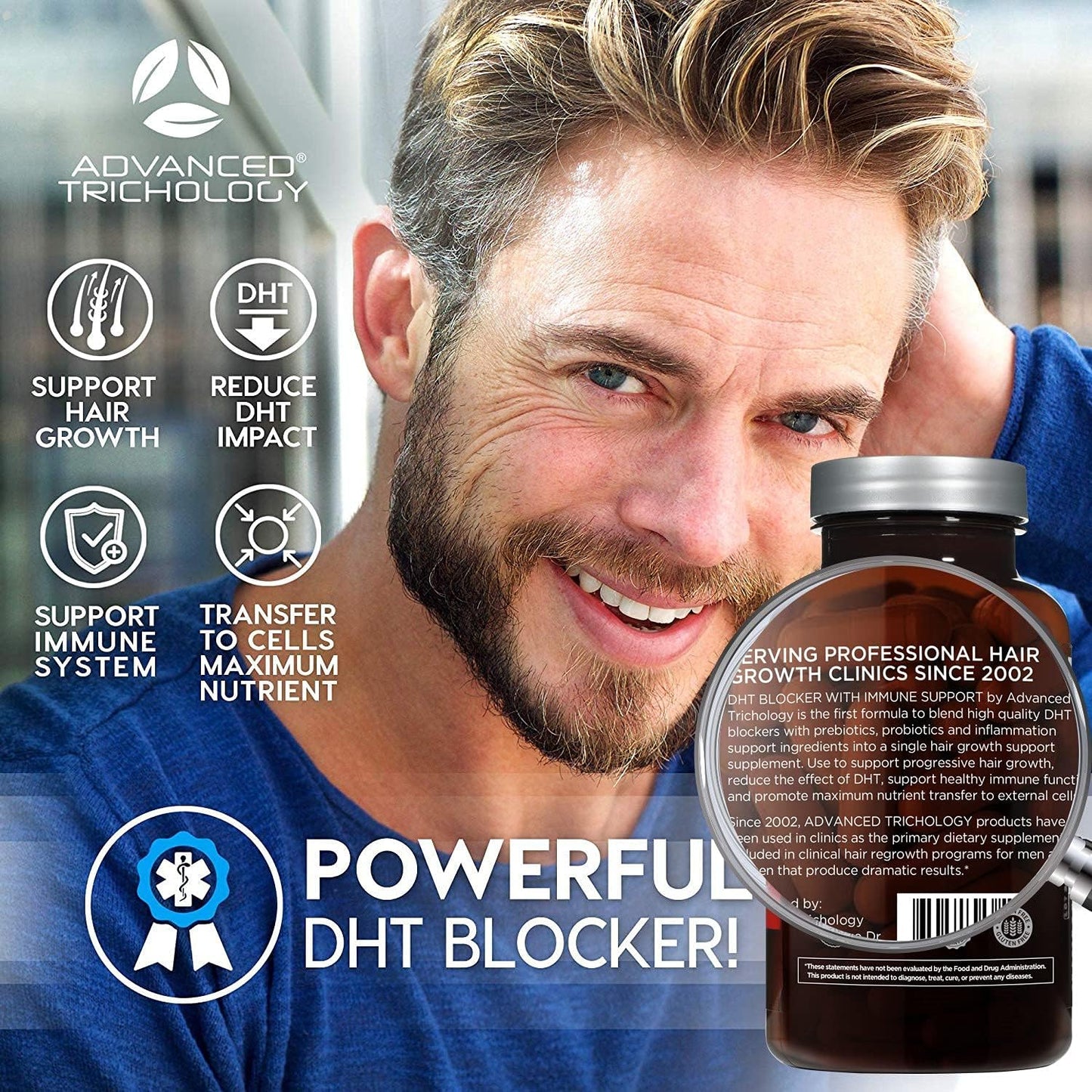 Advanced Trichology DHT Blocker - Hair Growth Supplement for Genetic Thinning for Men and Women | Approved* by American Hair Loss Association - 120 Count (Pack of 1)