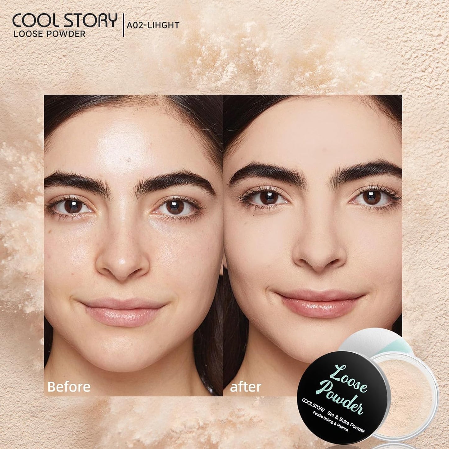 Loose Setting Powder, Bake Makeup Powder Full Coverage Matte Finish (Light, 6g/O.21oz)