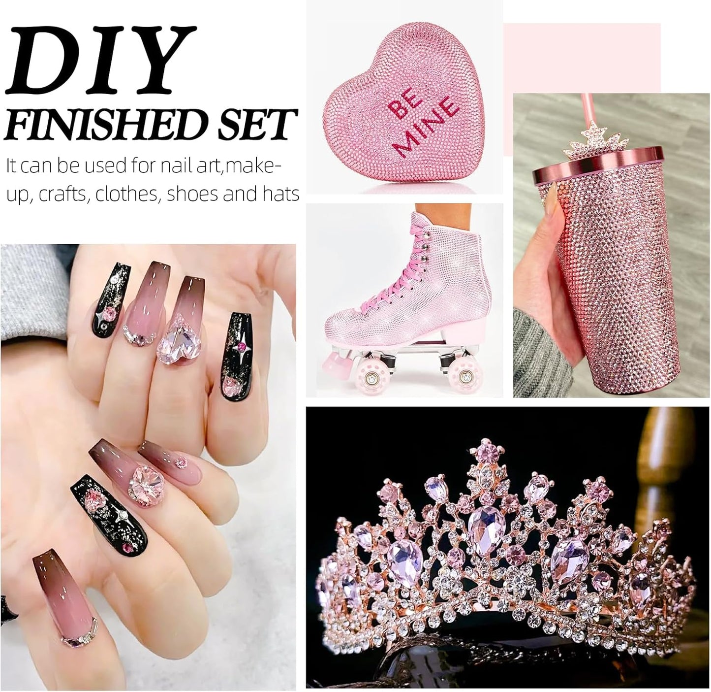 Pink Flatback Rhinestones, Glass Rhinestones for Nail Art and Craft, Glue Fix, Loose Crystal Gemstones(Pink, SS6, 2880pcs, 1.9-2.0mm)