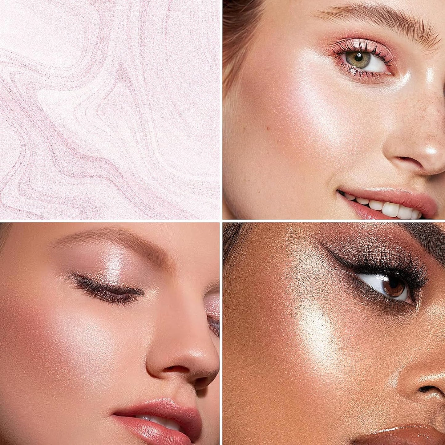 Clear Dewy Marble Highlighter Stick 15g/0.53fl.Oz, Highlighters Makeup Stick for Face and Body, Micro Pearls & Shimmer Glow, Buildable Color for All Day, Vegan & Cruelty-Free, Pink Silver