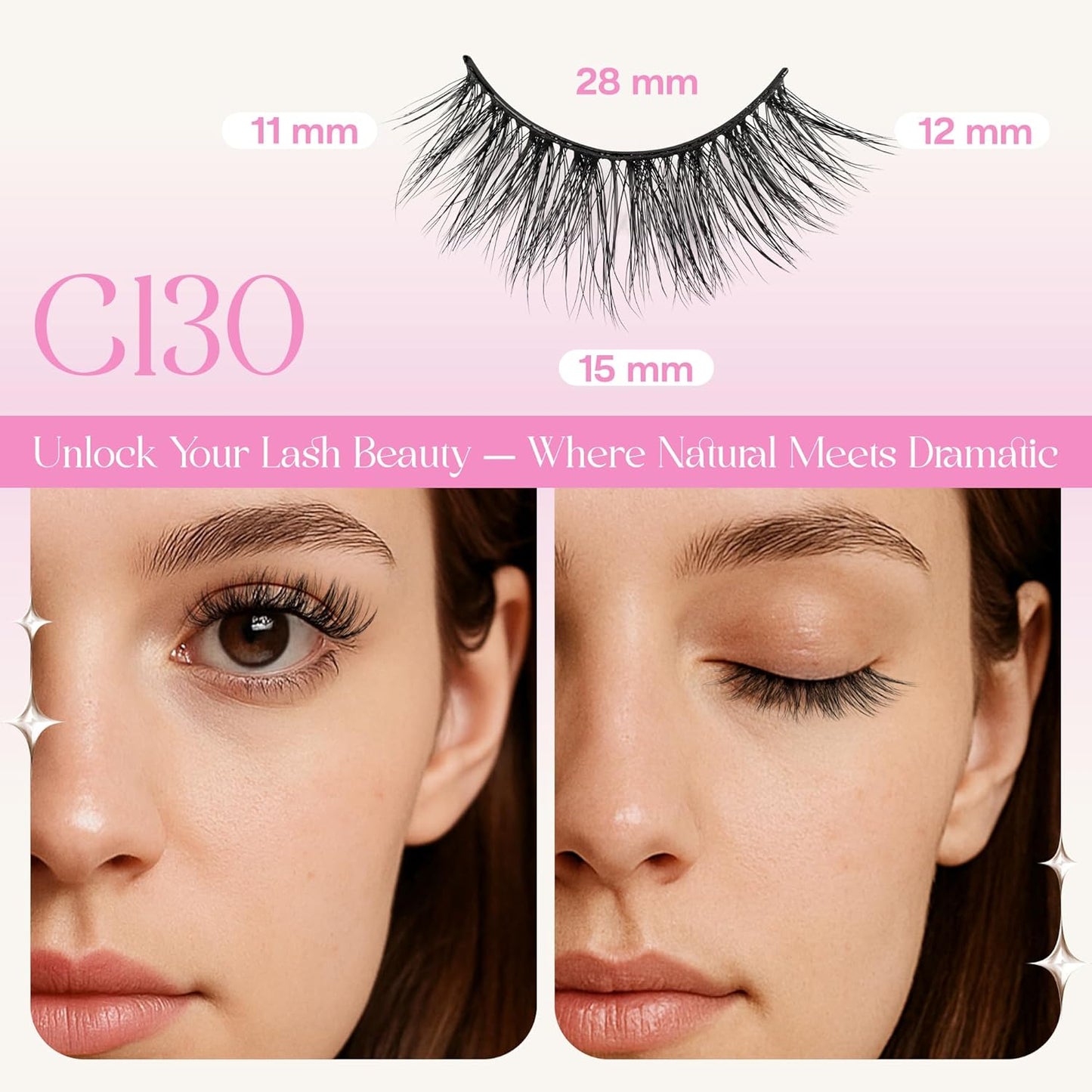 CALAILIS Self Adhesive Eyelashes 5 Pairs Natural Look Press On Lashes No Glue Need Eyelashes Reusable Cat Eye Wispy Self-adhesive False Lashes with Replacement Adhesive Strips (C130)