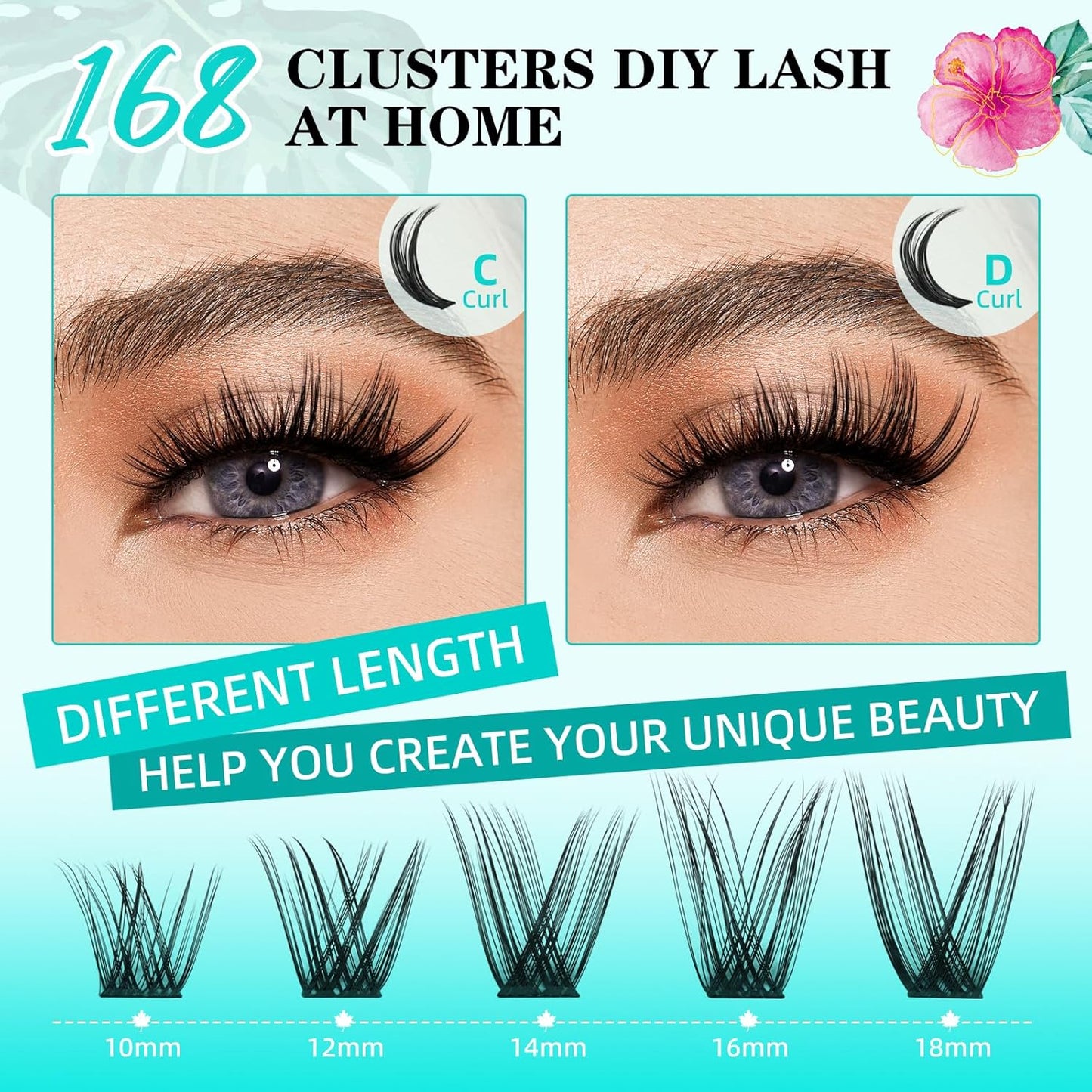 Lash Clusters Wet Look 168Pcs Eyelash Cluster Ultra-Thin Lash Band Eyelashes Extensions Spiky Anime Wide Span Lashes(Hollyhock,D-18mm)