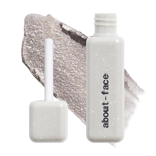 about-face Fractal Glitter Eye Paint Refract – Smudge-Proof, Long-Lasting Liquid Eyeshadow – Intense Sparkle with Mousse Texture – Vegan, Cruelty-Free – 0.13oz (Soft Silver)