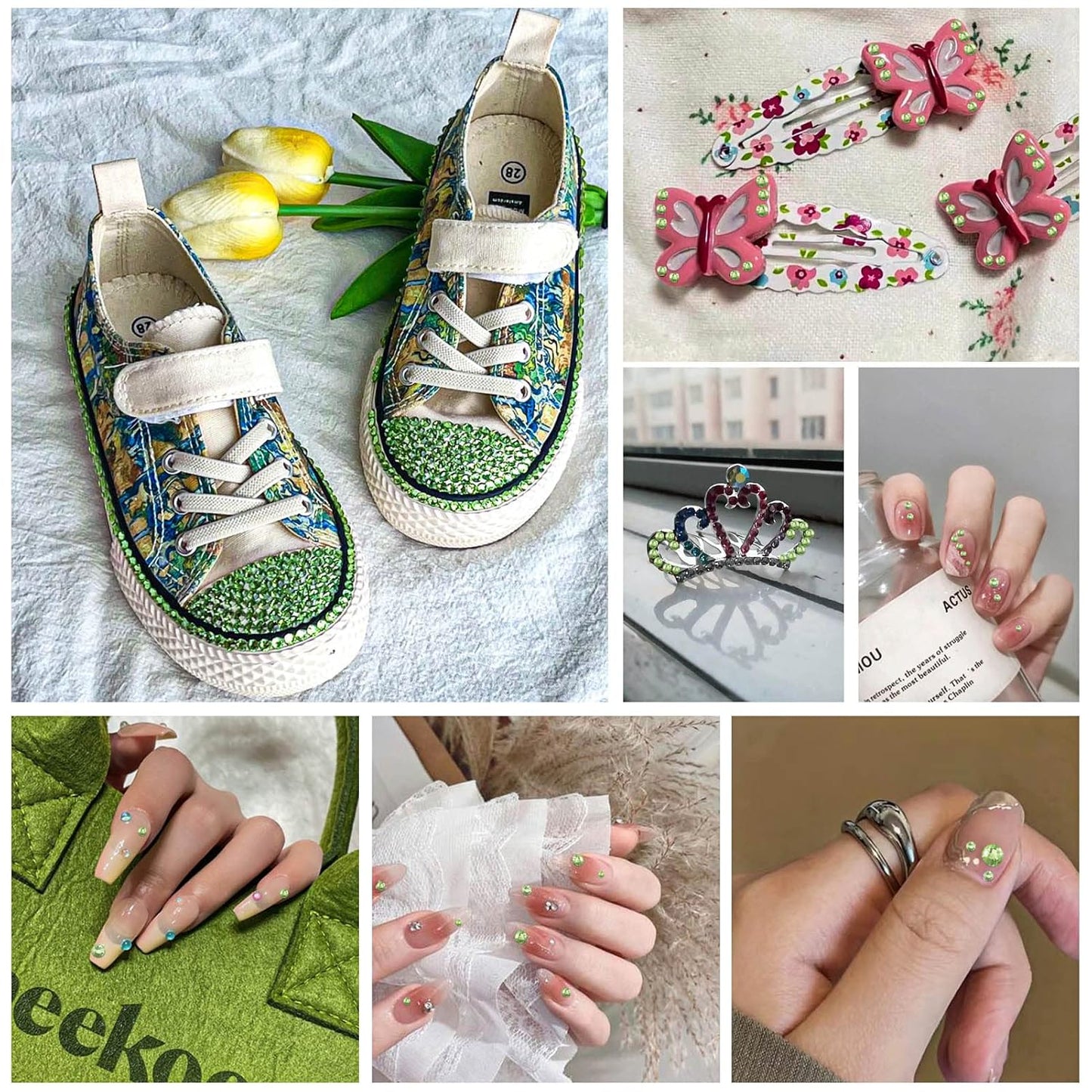 beadsland Flat Back Crystal Rhinestones Round Gems for Nail Art and Craft Glue Fix,Light Green (1.3-1.4mm) SS3/1440pcs