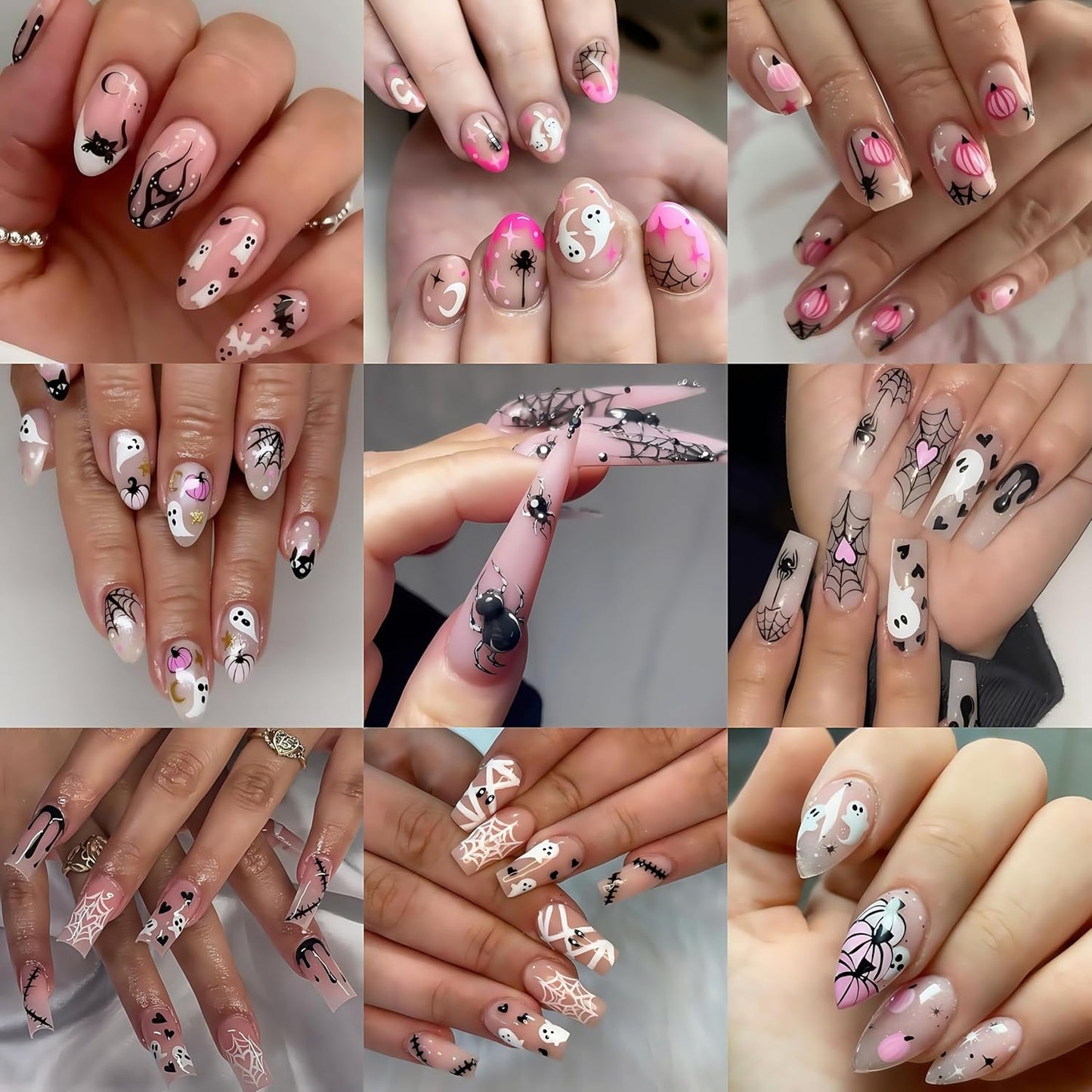 6Pcs Spider Ghost Nail Stickers for Nail Art,Crystal Diamond Spiders Design Nail Decals Spider Web Bloody Bat Nails Design Classic Halloween Pumpkin Nails Decoration for Women Halloween Manicure Salon