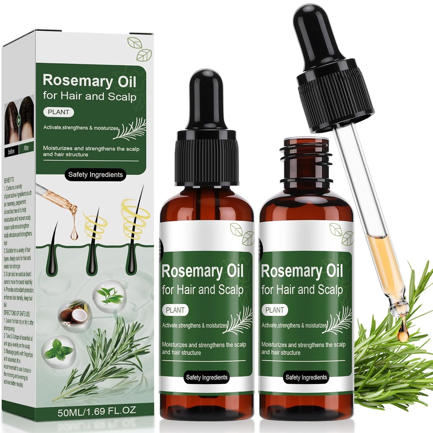 Rosemary Oil for Hair-2 Pack,Split Ends & Dry Scalp Treatment,Nourishing & Volumizing,Hair Strengthening Treatment,Scalp Care Promotes Hair Thickness for Men Women(1.69 Fl Oz).