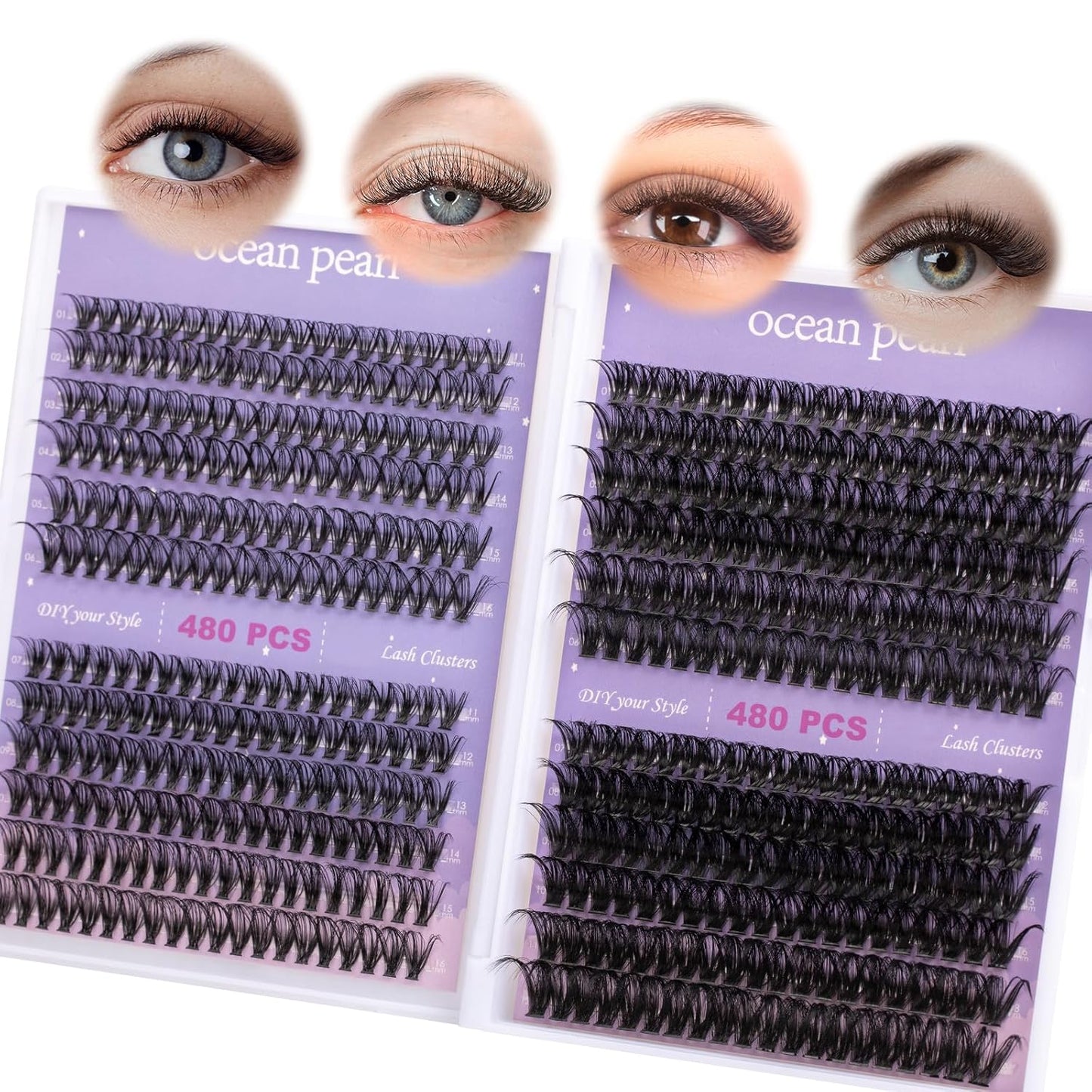 Ocean Pearl Lash Clusters 480PCS 11-20mm Individual Eyelash Extensions 30D+40D+80D+100D DIY Thick Volume Natural Lashes for Beginners at Home-4