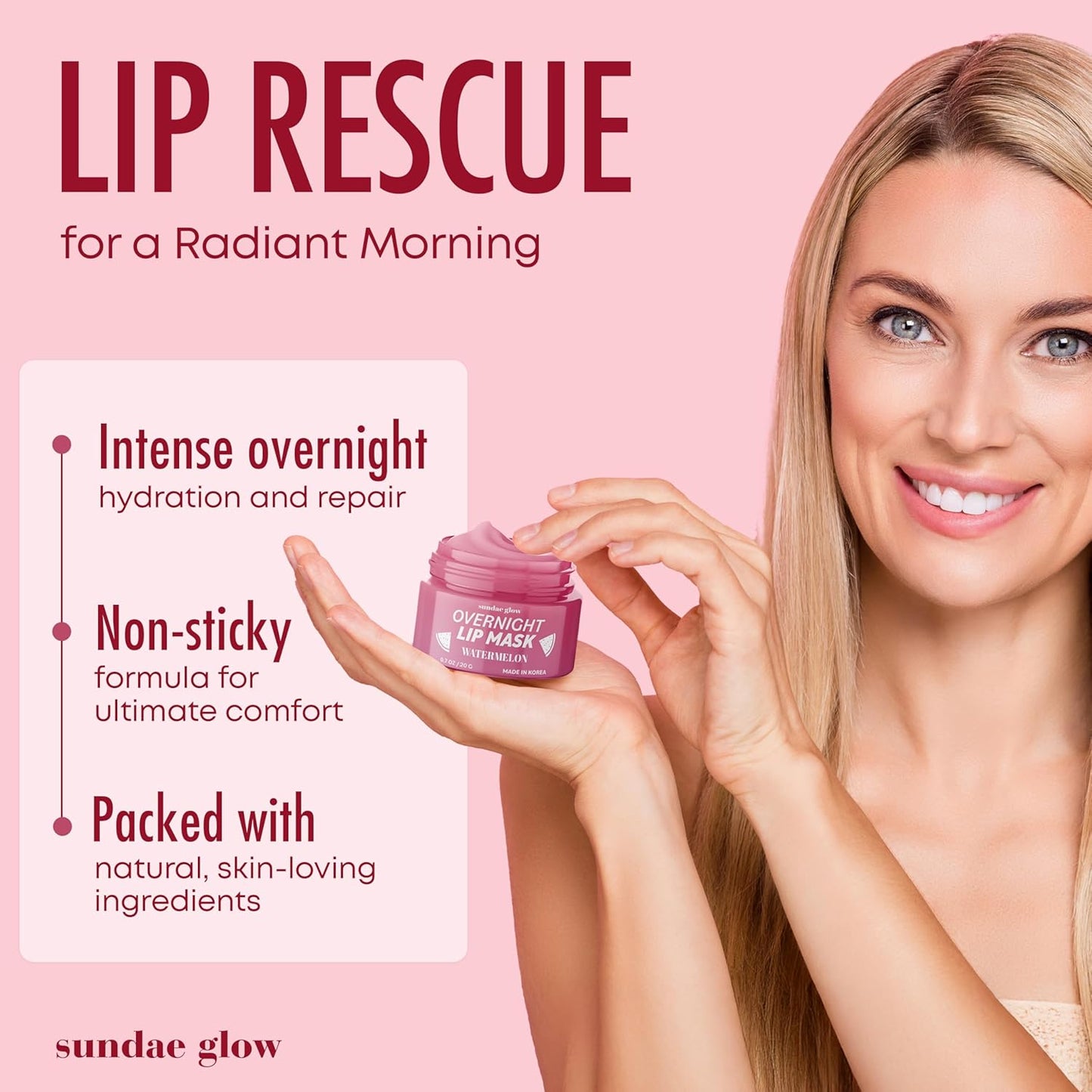 Watermelon Lip Mask - Dermatologist Tested, Anti-Aging, Korean Skin Care, Deep Hydration, Overnight Lip Repair - Vegan, Clean Beauty, 95% Natural, Cruelty-Free - 1 Pack